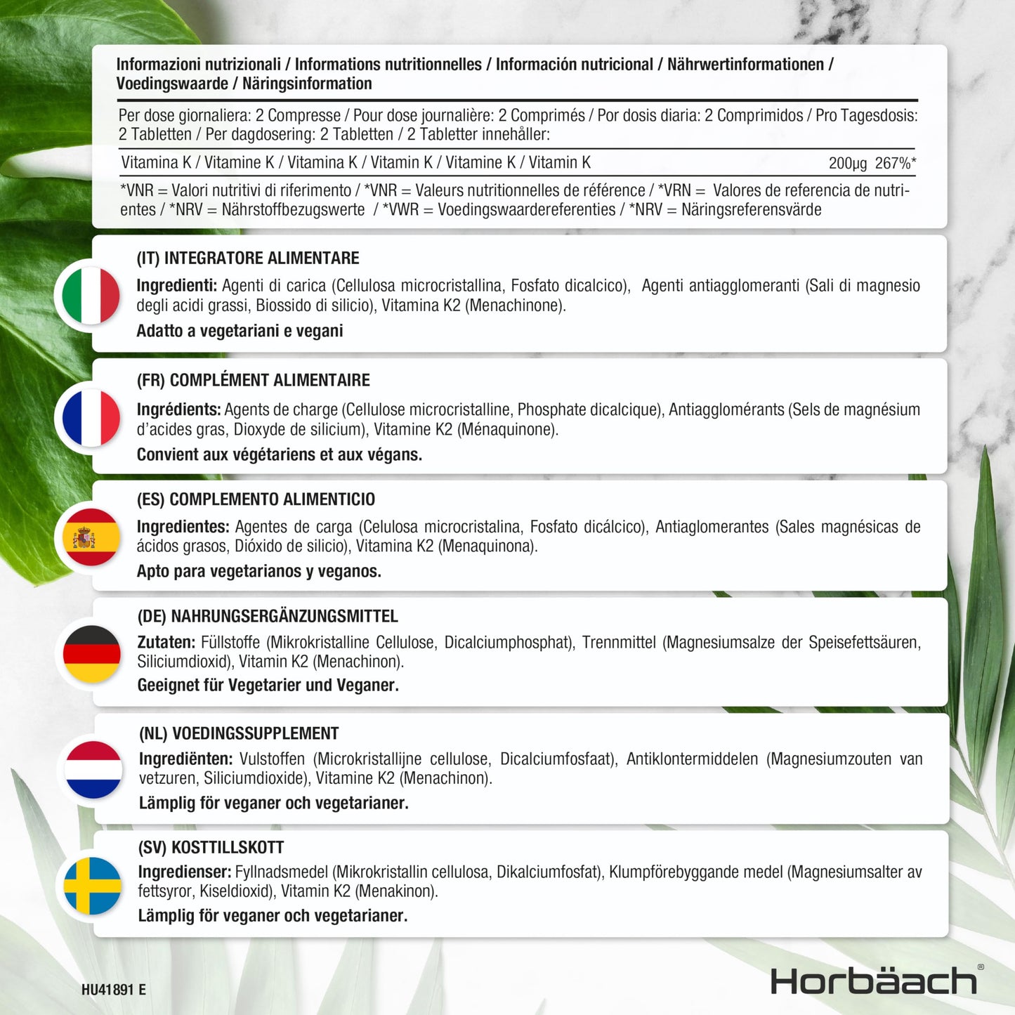 Vitamin K2 MK7 200ug | 365 Vegan Tablets | High Strength Menaquinone MK-7 HorbäachUS supplements