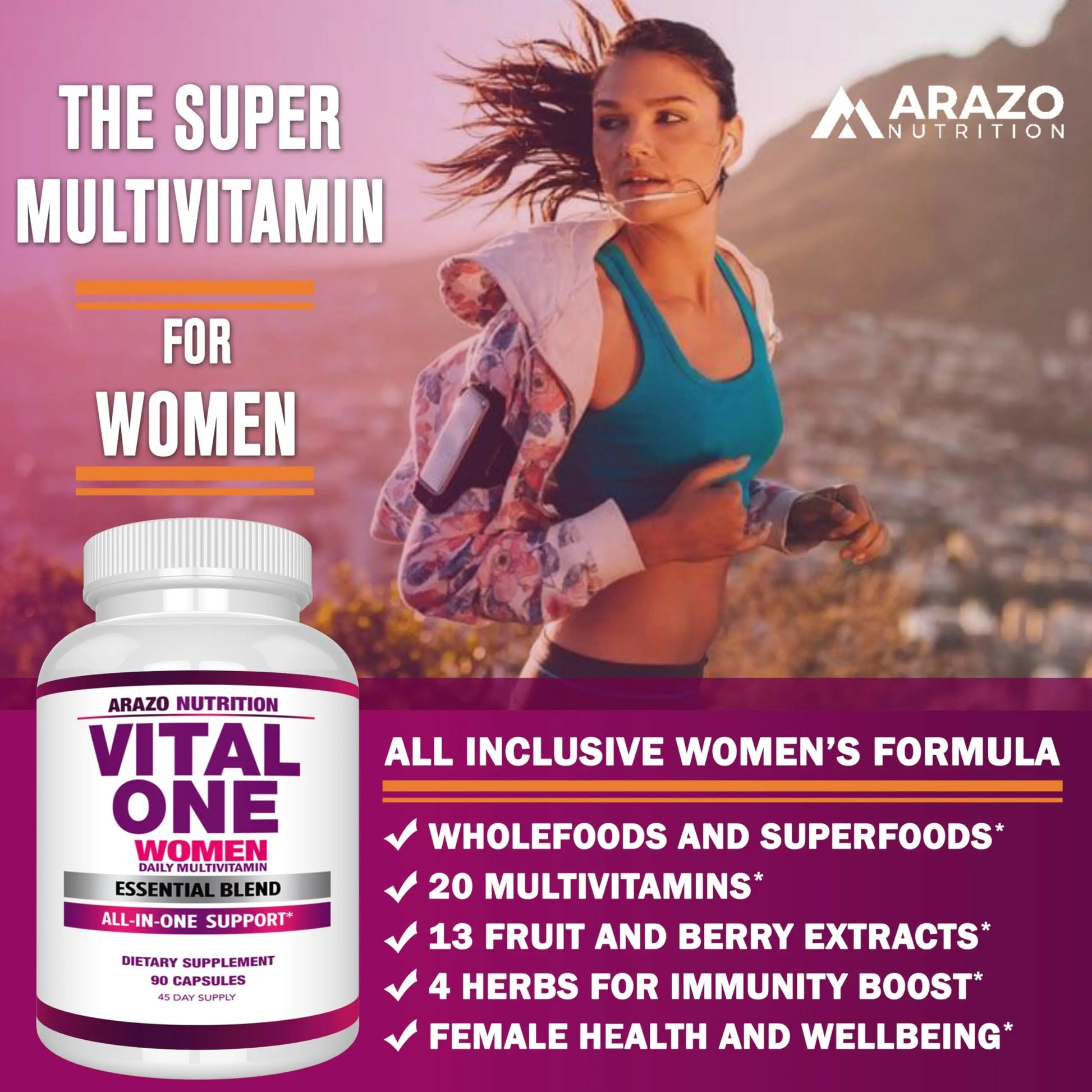 Arazo Nutrition Vital One Multivitamin for Women - Daily Wholefood Supplement - 90 Vegan Capsules Arazo NutritionAu supplements