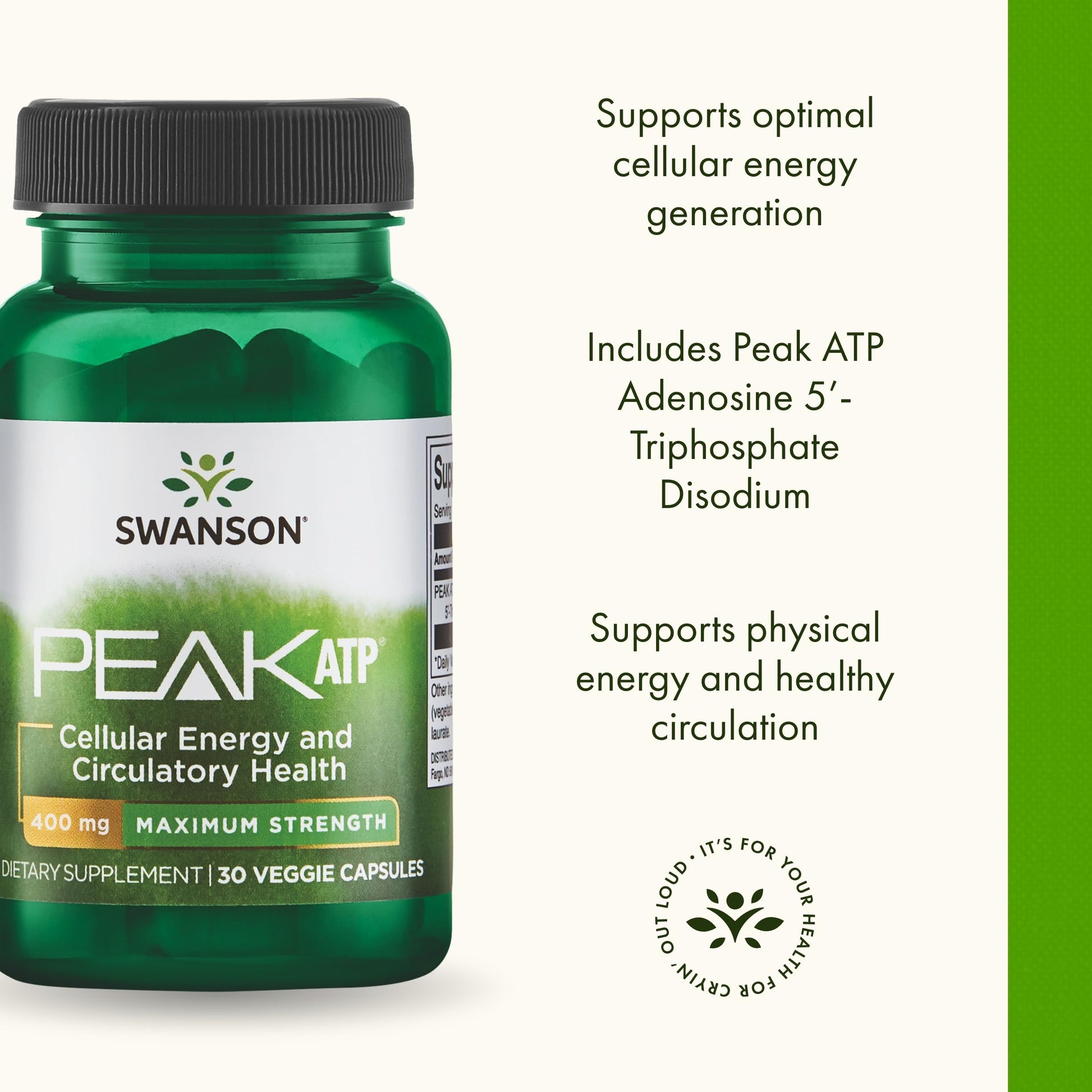 Swanson Maximum Strength Peak ATP-Natural Supplement Promoting Cellular Energy Support-Supports Physical Performance and Promotes Healthy Blood Flow Support-(30 Veggie Capsules, 400mg Each) 1 Pack SwansonAu supplements