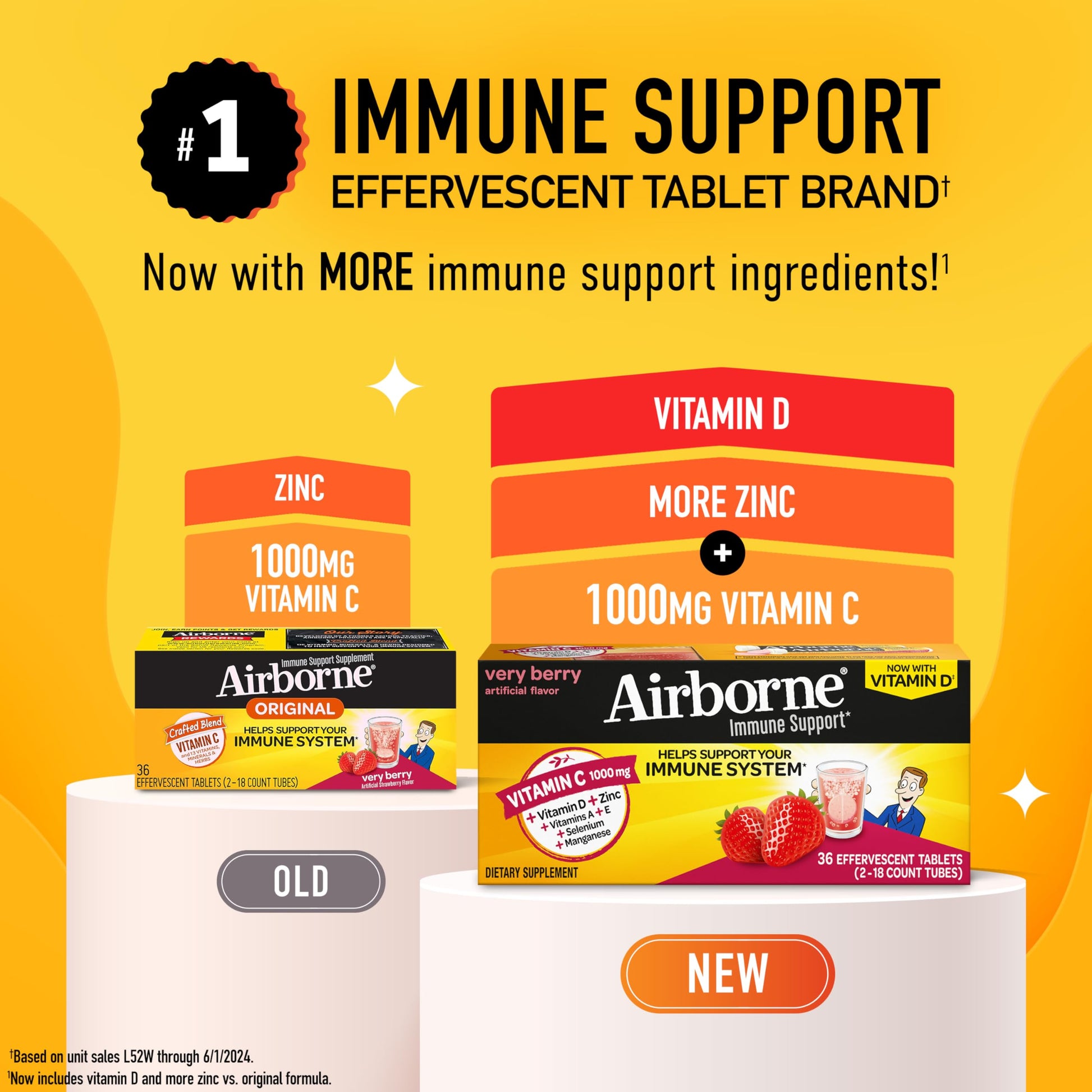 Vitamin C 1000mg (per serving) - Airborne Very Berry Effervescent Tablets (36 count in a box), Gluten-Free Immune Support Supplement, With Vitamins A C E, ZINC, Selenium, Echinacea & Ginger AirborneAu supplements