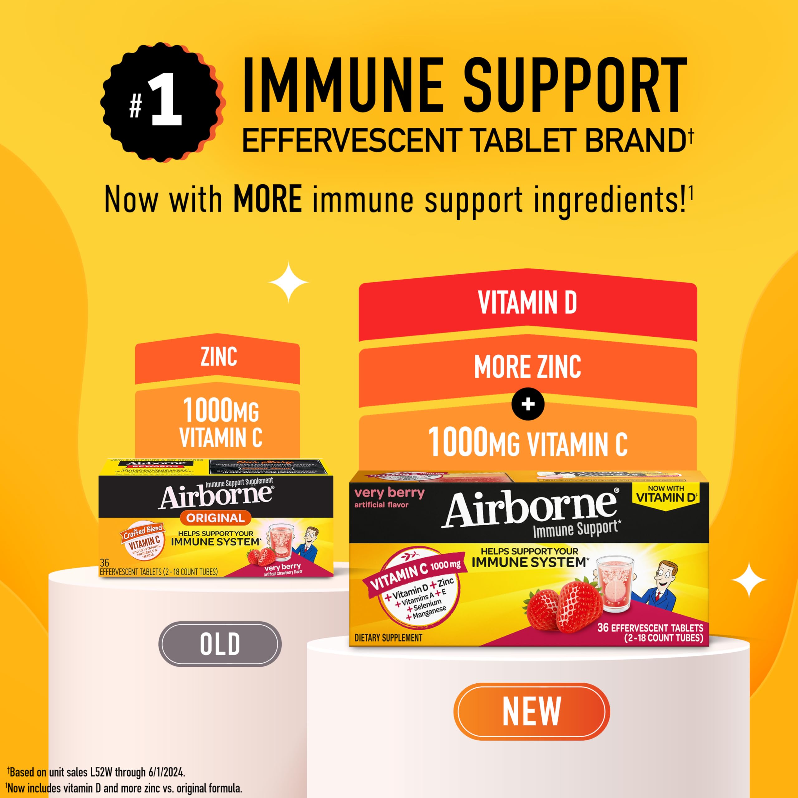 Vitamin C 1000mg (per serving) - Airborne Very Berry Effervescent Tablets (36 count in a box), Gluten-Free Immune Support Supplement, With Vitamins A C E, ZINC, Selenium, Echinacea & Ginger AirborneAu supplements