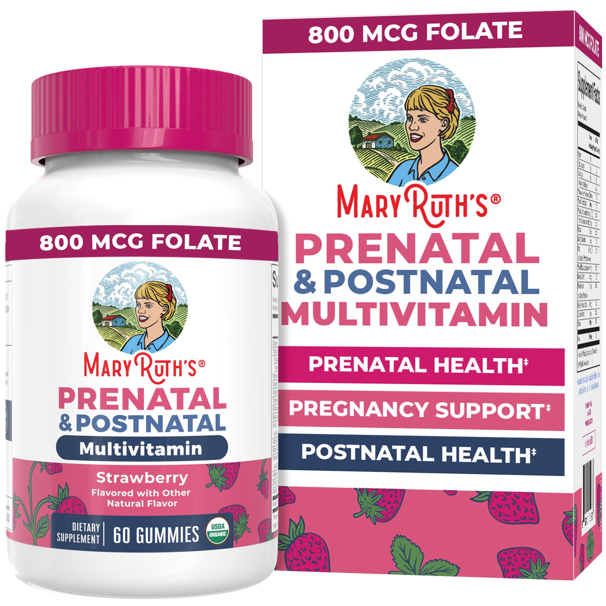 MaryRuth Organics Prenatal Vitamins for Women | USDA Organic Prenatal Gummies | Postnatal Vitamins for Women Breastfeeding | Methylfolate 800 mcg DFE | Iodine | Vegan | Non GMO | 30 Servings MARYRUTH'SUS supplements