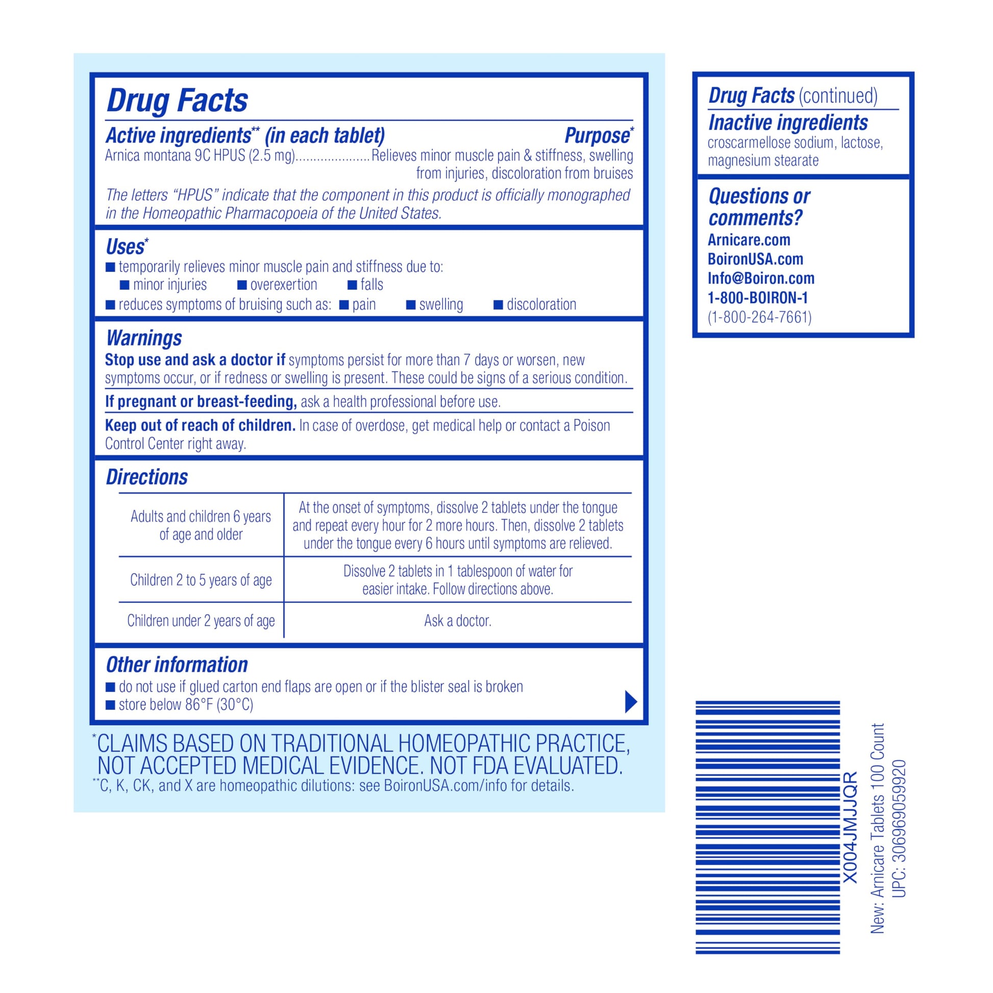Boiron Arnicare Tablets - 100 Count for Pain Relief from Muscle Pain, Joint Soreness, Swelling from Injury or Bruises - Arnica Meltaway Tabs BoironAu supplements