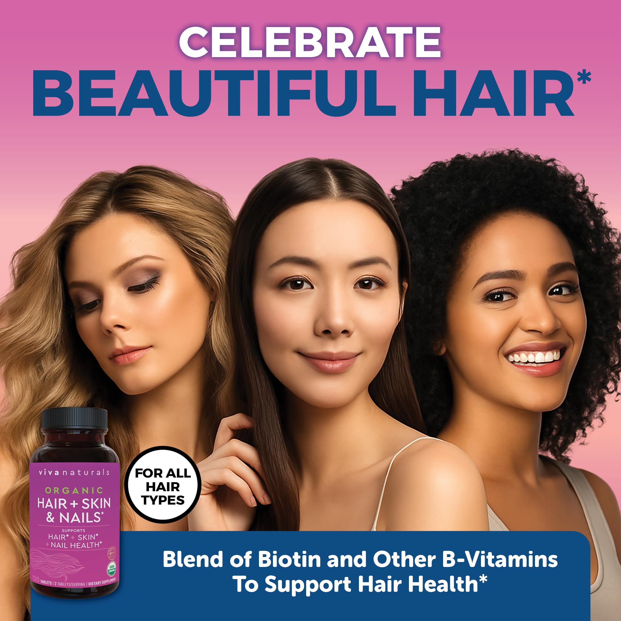 Biotin 5000 mcg Hair Skin Nails Vitamins for Women – Organic and Vegetarian-Friendly Supplement with Vitamin E, B-Vitamins, Spirulina Viva NaturalsUS supplements