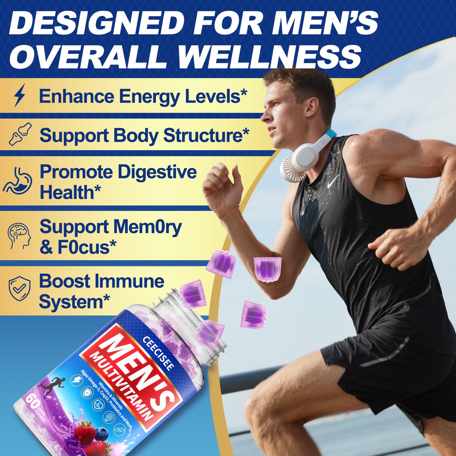 Ceecisee Men’s Methylated Multivitamin Gummies: Chewable Multivitamins Mens Gummy with Omega Probiotic Magnesium Zinc Vitamins B12 D3 - No Iron Daily Supplement Support Energy Immune for Men(120Count) CeeciseeAu supplements
