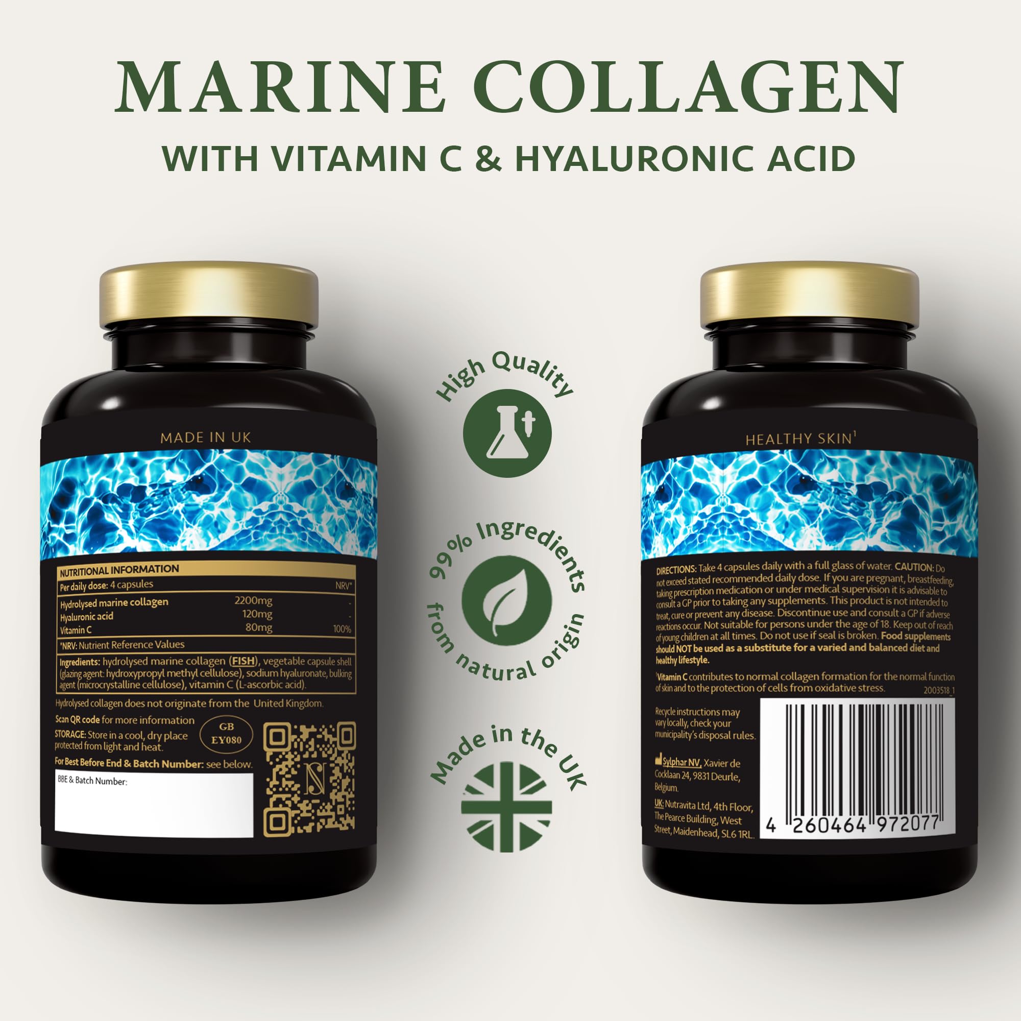 Marine Collagen Capsules with Hyaluronic Acid + Vitamin C 2400mg - High Strength Collagen SatinNaturelAu supplements