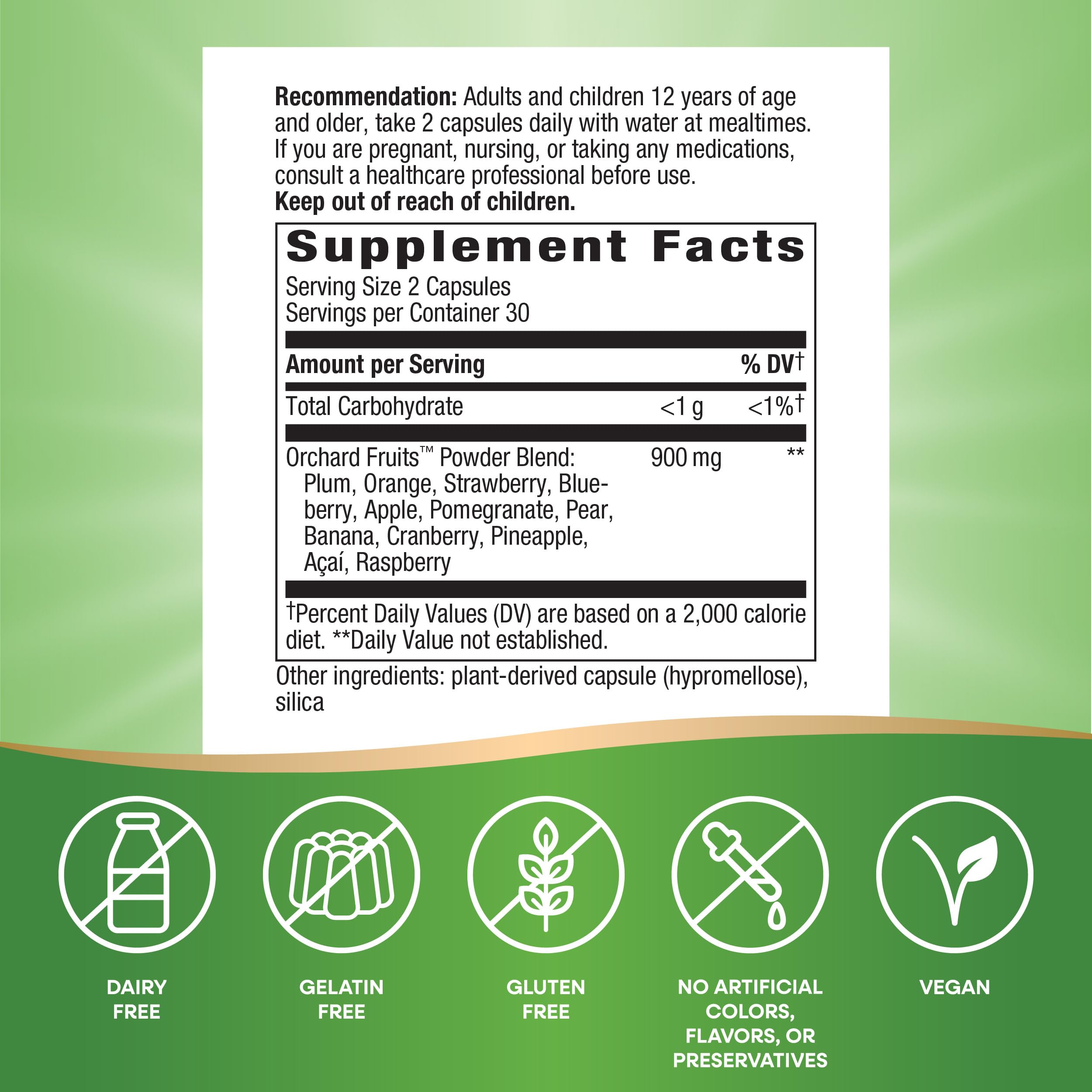 Nature's Way Orchard Fruits, Fruit Powder Blend, Contains 12 Different Fruits, 900mg Per 2-Capsule Serving, 60 Capsules Nature's WayAu supplements