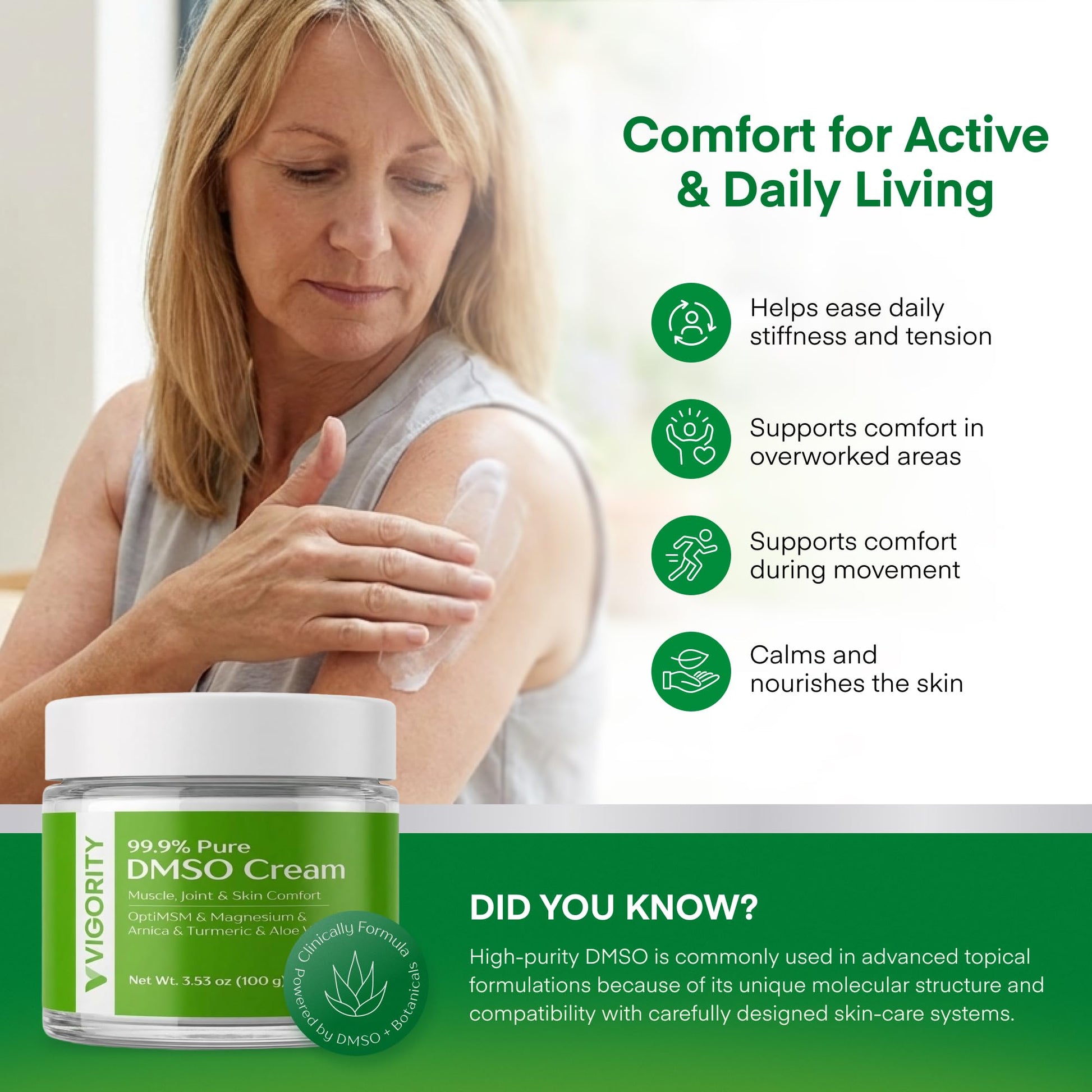 Vigority DMSO Cream 99.9% Pure for Topical Joint, Muscle Comfort - DMSO Pharmaceutical Grade Cream with Arnica, Magnesium, Turmeric, OptiMSM, Aloe Vera 2 Pack VigorityAu supplements