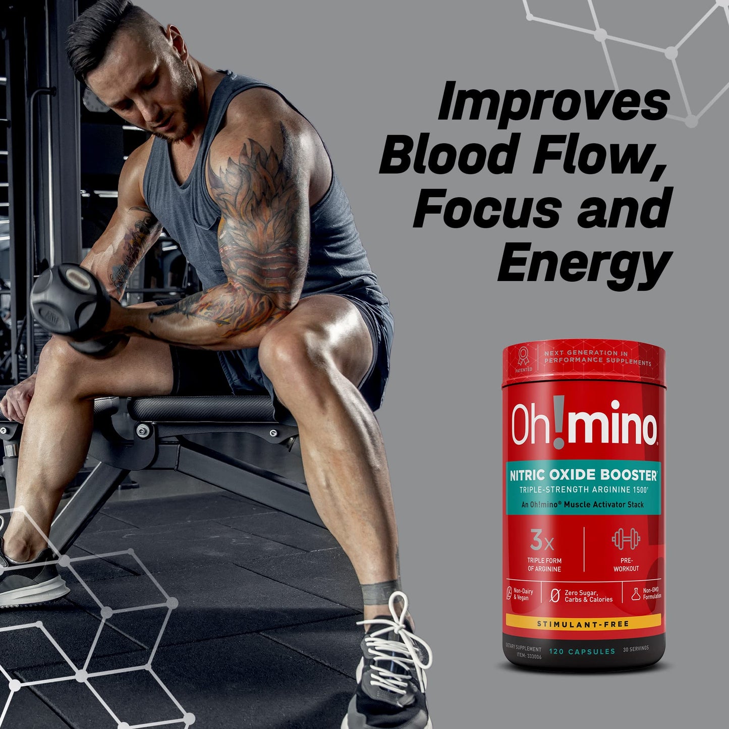 Oh!mino Nitric Oxide Supplement Activator Booster, Triple Strength L-Arginine for Energy Oh!minoUS supplements