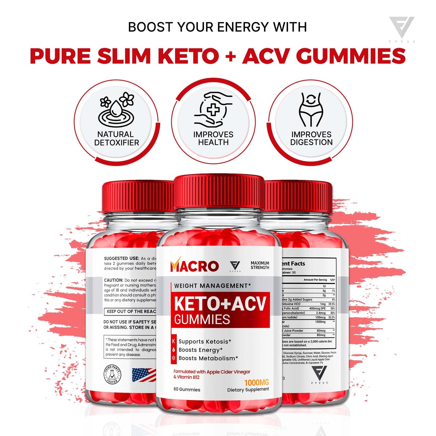 Macro Keto ACV Gummies Advanced Apple Cider Vinegar Vitamin Supplement FyvusUS supplements