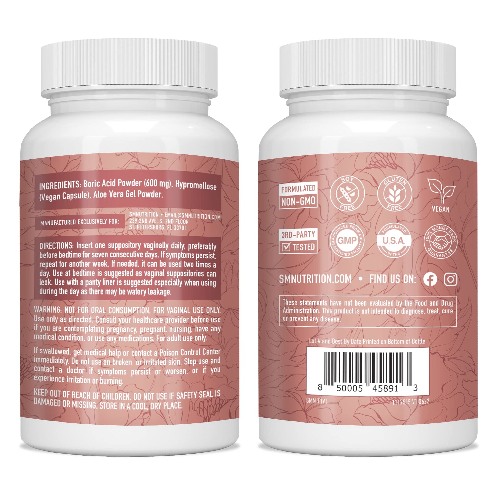 Boric Acid Suppositories for Women | 600mg | for pH Balance, Vaginal Odor & Itching | Feminine Intimate Health SMNutritionAu supplements