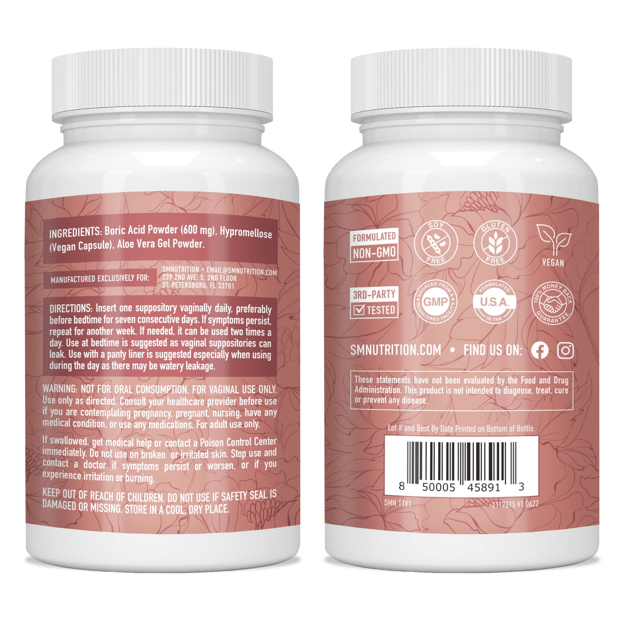 Boric Acid Suppositories for Women | 600mg | for pH Balance, Vaginal Odor & Itching | Feminine Intimate Health SMNutritionAu supplements