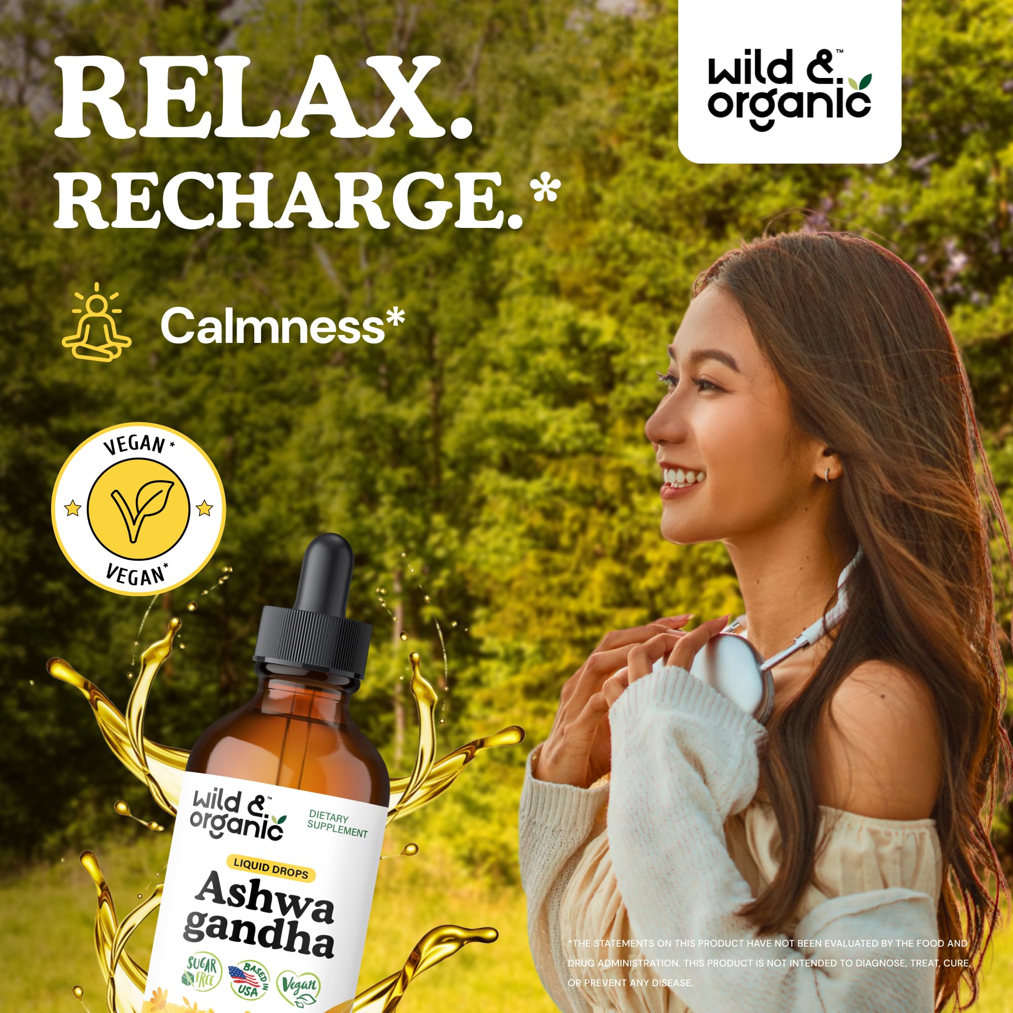Wild & Organic Ashwagandha Drops - Mood Support & Positive Energy - 500 mg Ashwagandha for Women & Men - Add to Tea Liquid Extract for Relaxation - Non-GMO, Sugar & Alcohol-Free Tincture - 4 fl oz Wild & OrganicAu supplements