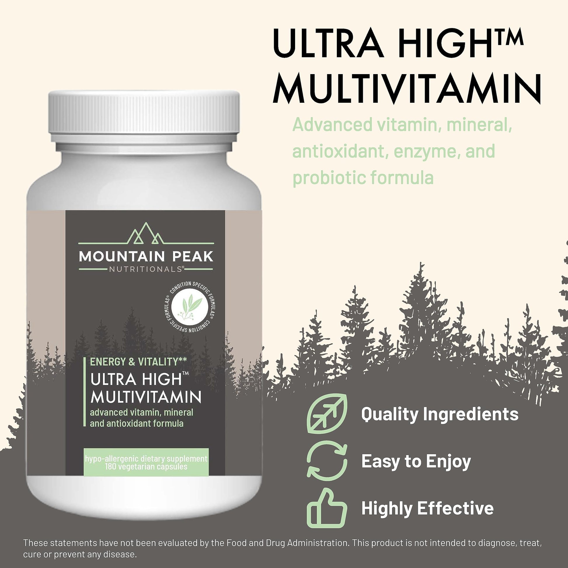Mountain Peak Nutritionals Ultra High Multivitamin for Men & Women - with Vitamins A, B12, B6, C, D, E, Magnesium, Zinc, Folic Acid, Digestive Enzymes & Probiotics (180 Vegetarian Capsules) Mountain Peak NutritionalsAu supplements