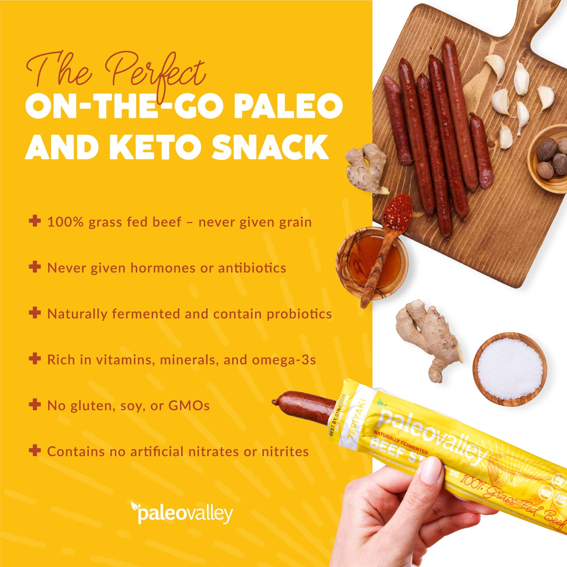 Paleovalley 100% Grass Fed Teriyaki Beef Sticks - Delicious Gluten Free Beef Snack - High Protein Keto Friendly PaleovalleyUS supplements