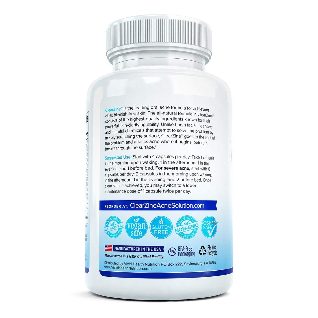 ClearZine Acne Pills for Teens & Adults | Clear Skin Supplement, Vitamins for Hormonal & Cystic Acne | Stop Breakouts, Oily Skin and Zits, 90 Caps ClearZineAu supplements