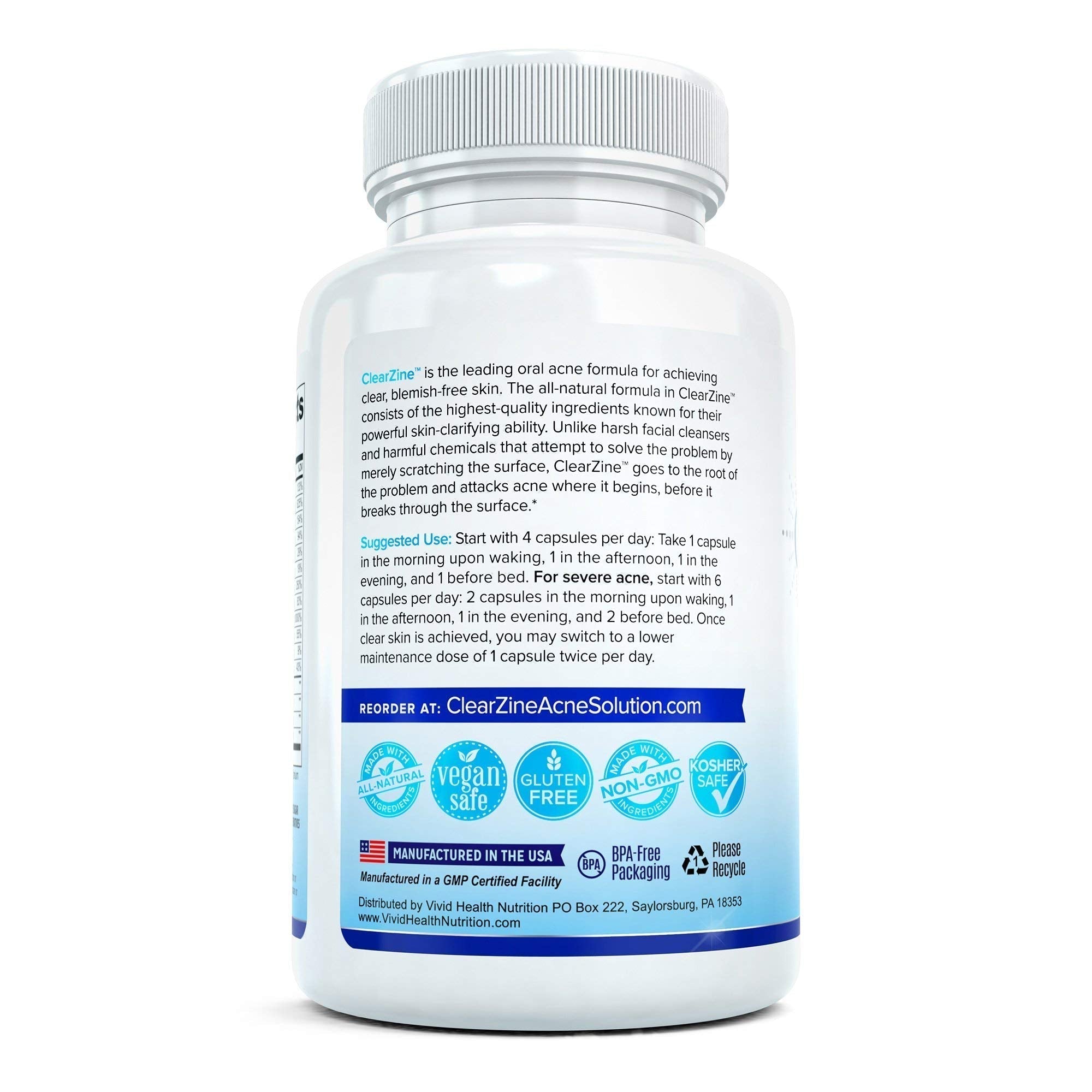 ClearZine Acne Pills for Teens & Adults | Clear Skin Supplement, Vitamins for Hormonal & Cystic Acne | Stop Breakouts, Oily Skin and Zits, 90 Caps ClearZineAu supplements