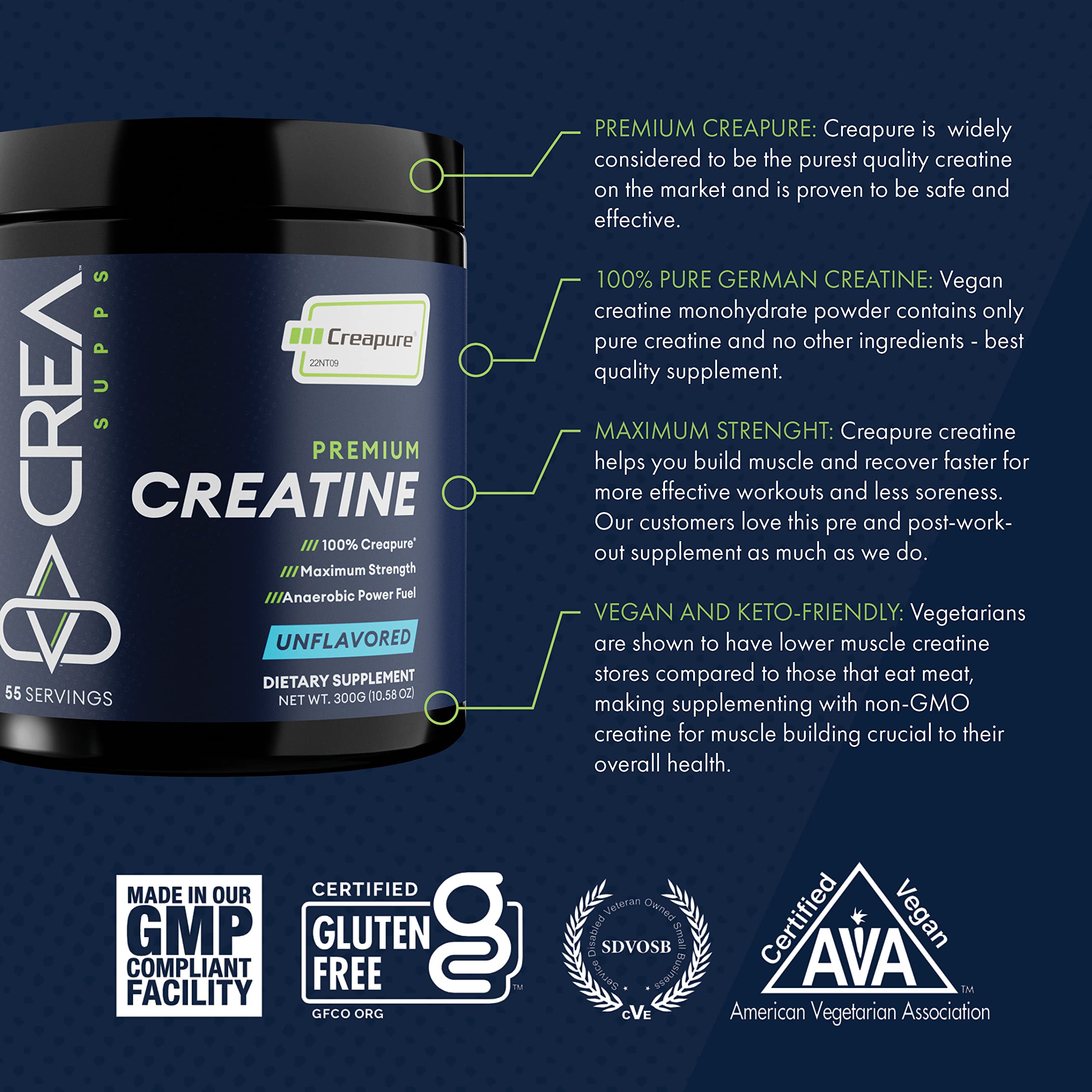 CREA SUPPS Premium Creapure Creatine Monohydrate Powder | Pure, Vegan, Keto CREA SUPPSUS supplements