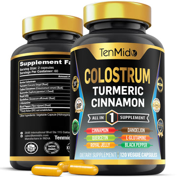 Tenmido Colostrum Supplement - 8in1 Formula - Combine with Turmeric, Ceylon Cinnamon, Quercetin, Royal Jelly, Dandelion, L- Glutamine, and Black Pepper - Digestive Health Support - 120 Capsules TenmidoAu supplements