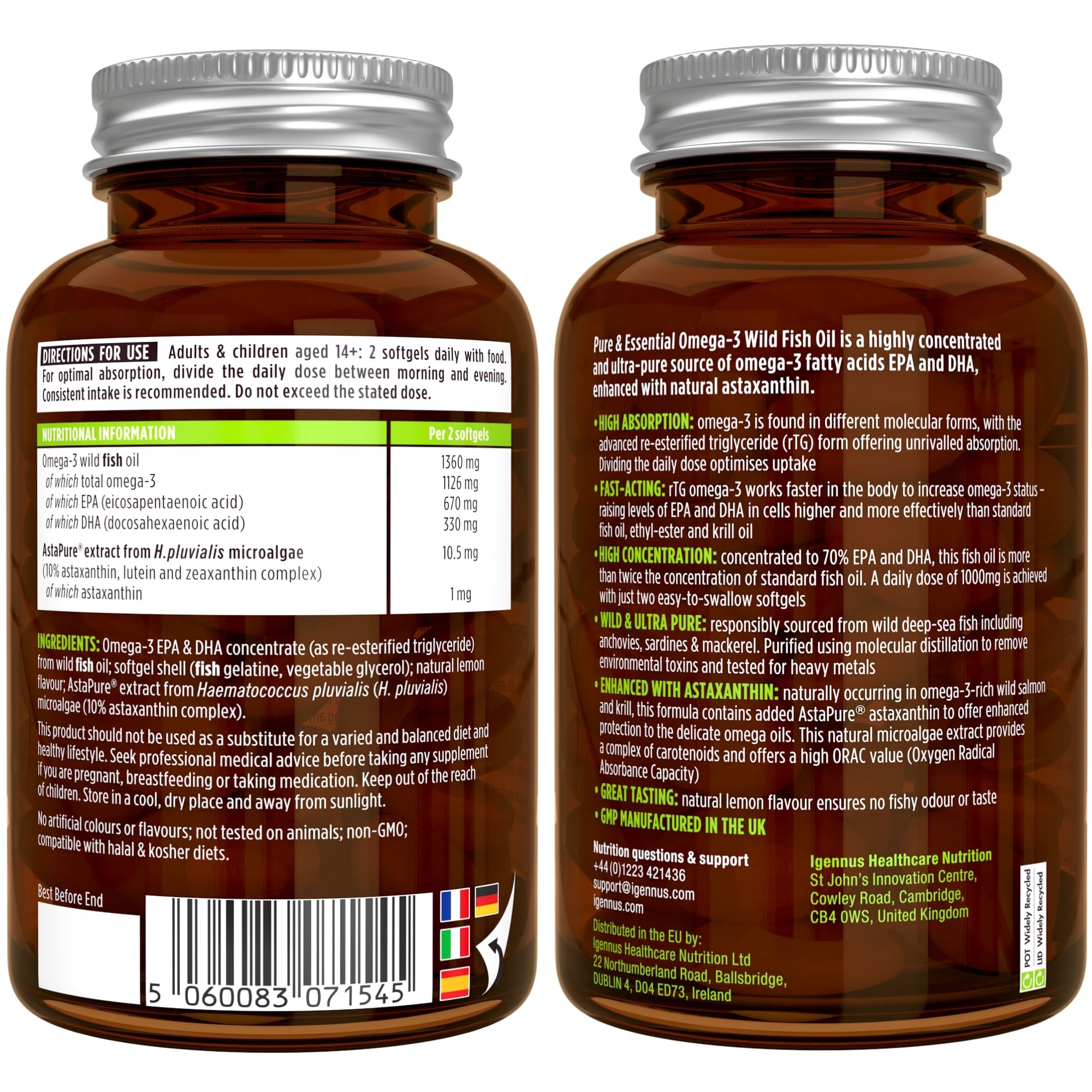 Omega-3 Wild Fish Oil & Astaxanthin, The Most Advanced High Absorption rTG Omega-3 Igennus Healthcare NutritionUS supplements