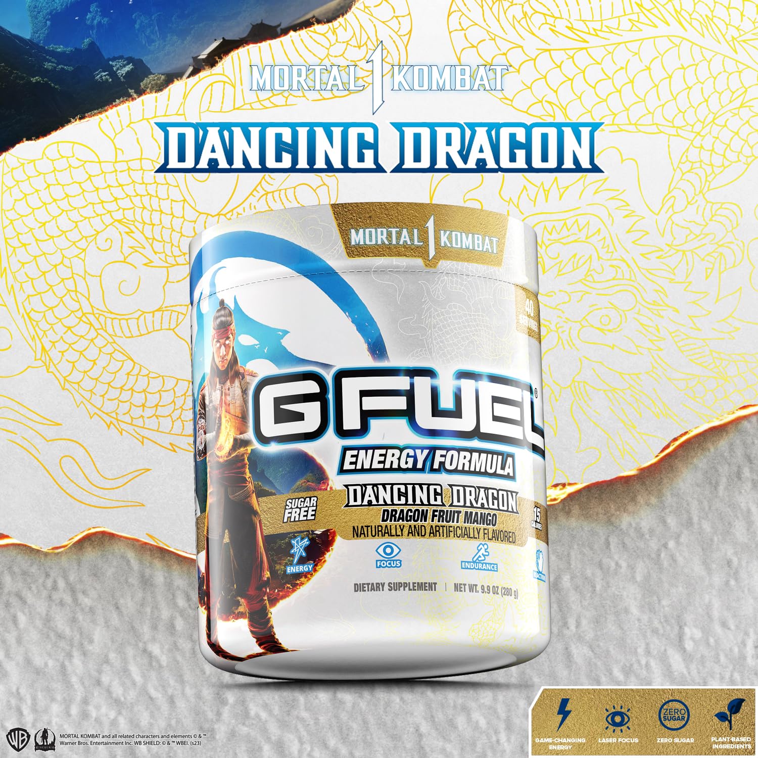 G fuel Mortal Kombat Dancing Dragon Energy Powder, Sugar Free, Clean Caffeine Focus G fuelAu supplements