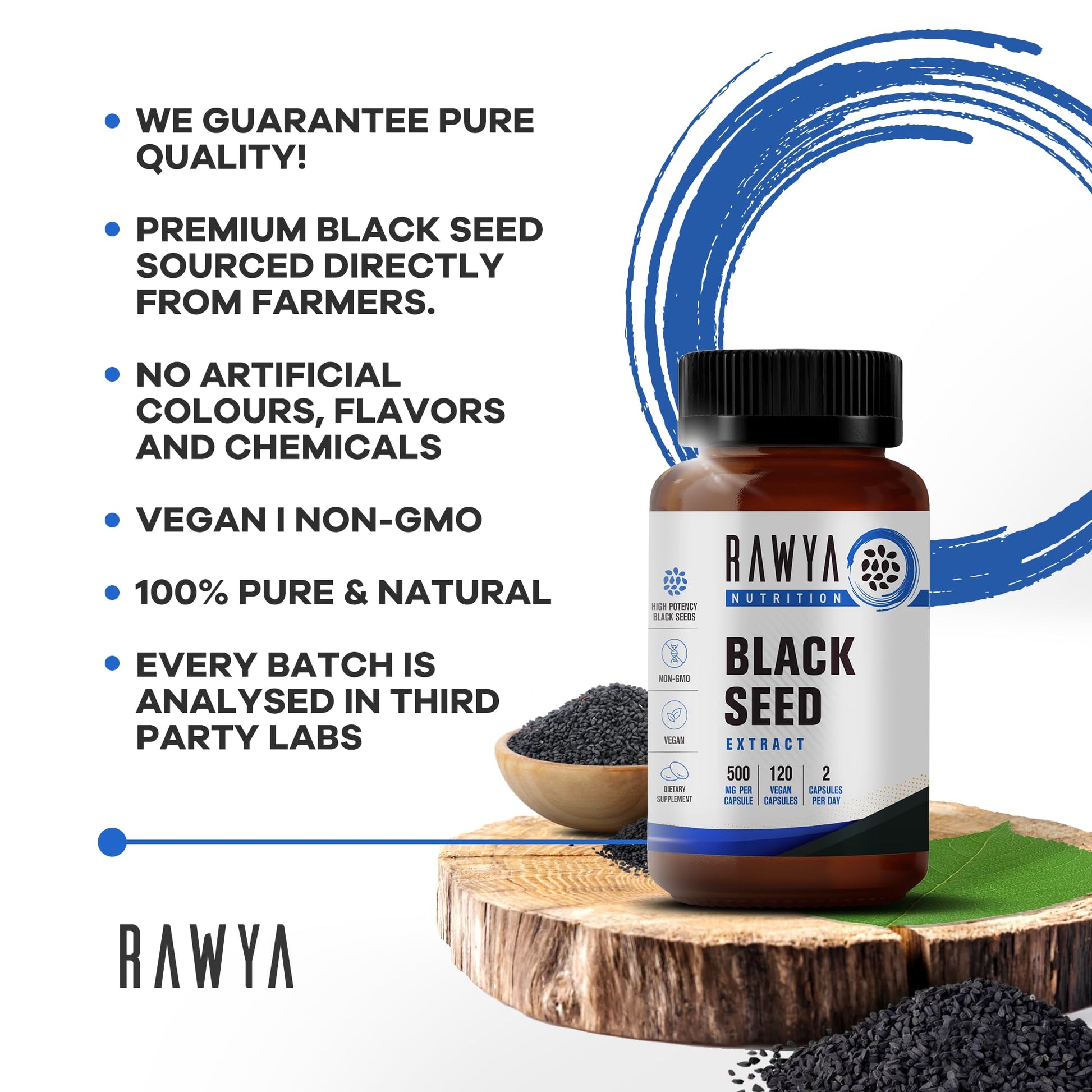 RAWYA Nutrition, Black Seed Extract, 120 Vegan Capsules, Nigella Sativa, Black Cumin RAWYAUS supplements