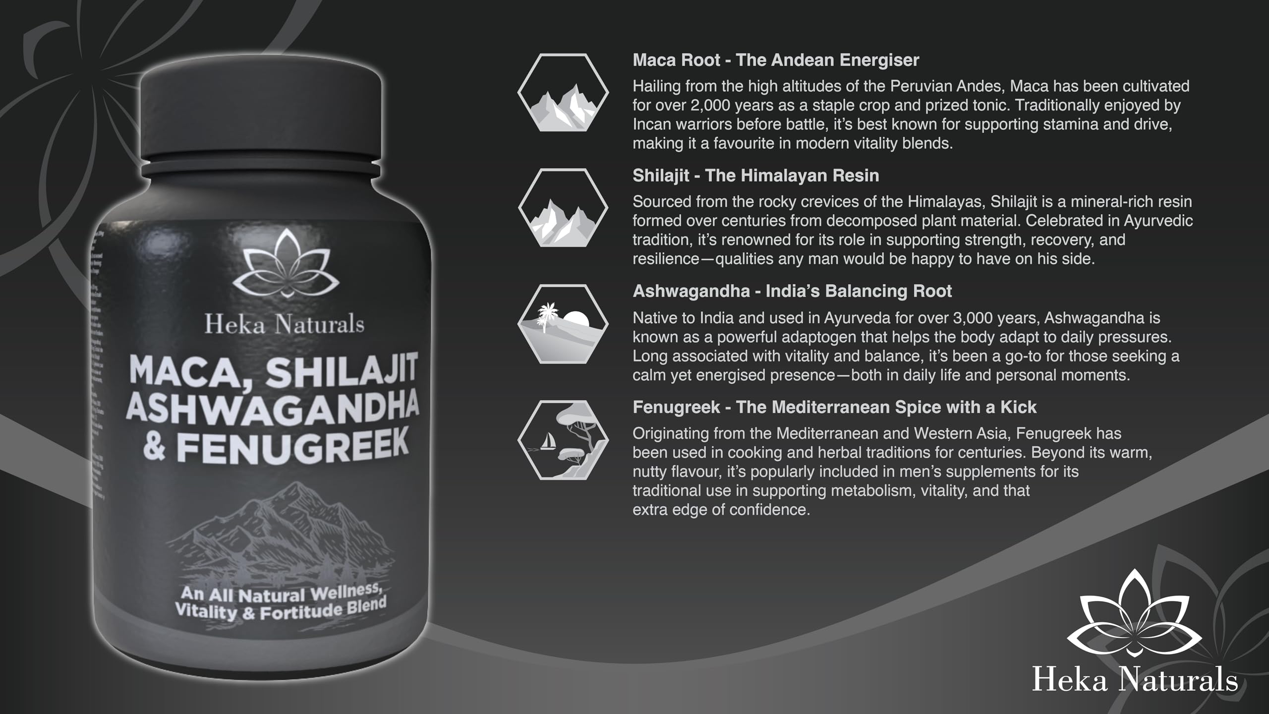 Heka Naturals Male Botanical Complex | 90 Capsules with Ashwagandha, Maca Root, Fenugreek & Shilajit | Traditional Plant-Based Ingredients for Active Lifestyles | Food Supplement Heka NaturalsAu supplements