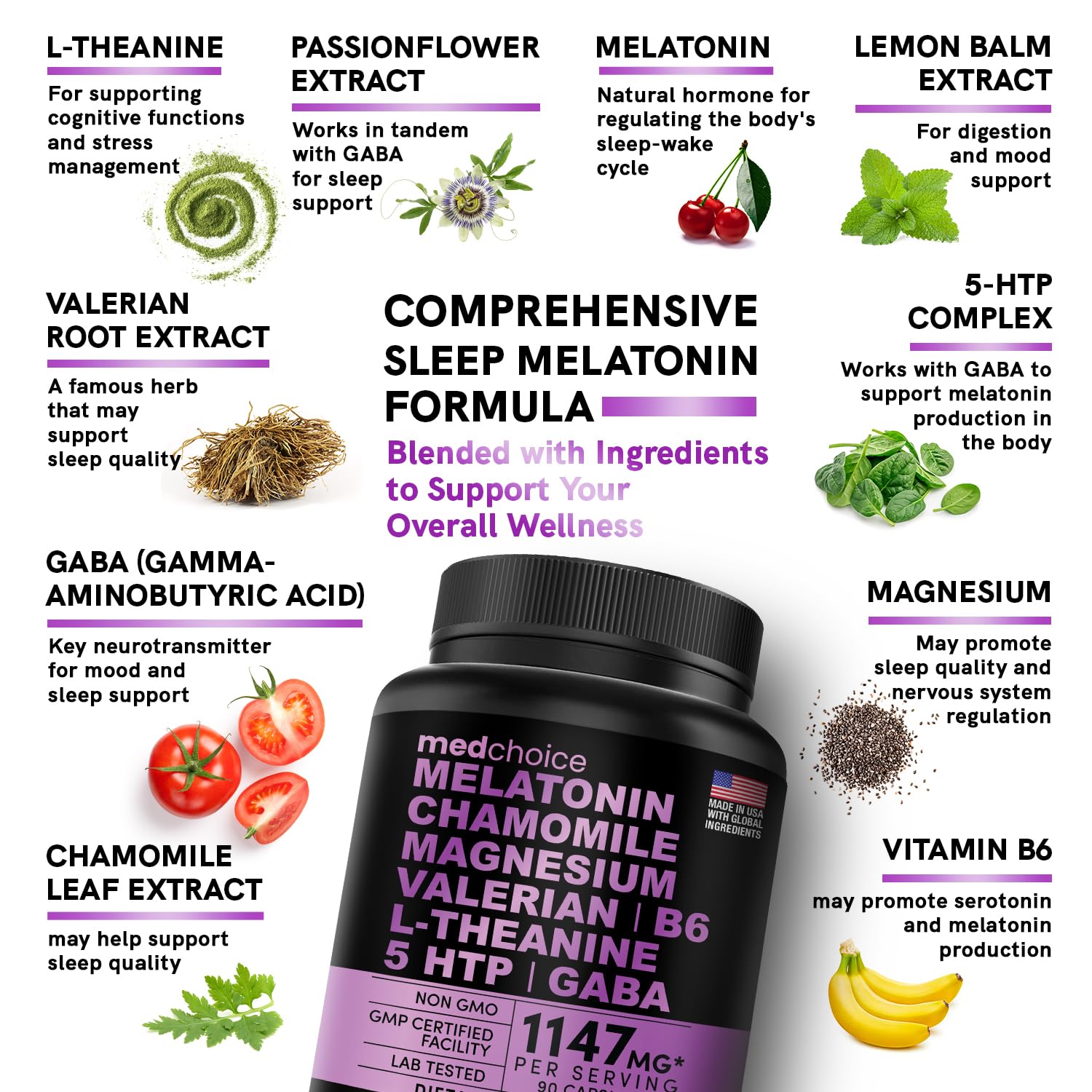 10-in-1 Melatonin Capsules - Melatonin 5mg Natural Sleep Aid for Adults MEDCHOICEUS supplements