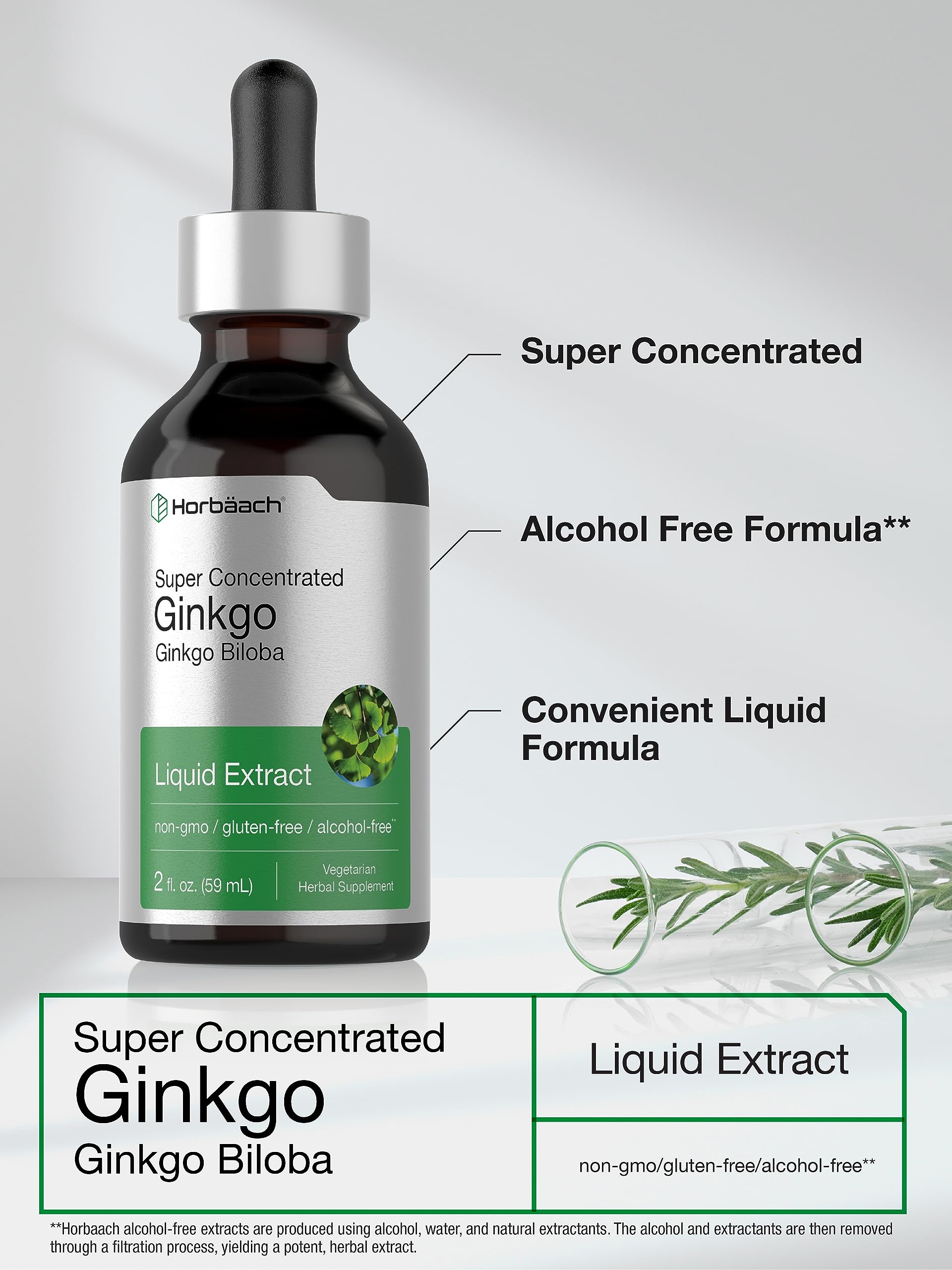 Ginkgo Biloba Extract Liquid 2 fl oz | Alcohol-Free Herb Supplement | Vegetarian HorbäachAu supplements