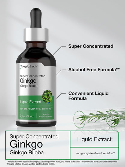 Ginkgo Biloba Extract Liquid 2 fl oz | Alcohol-Free Herb Supplement | Vegetarian HorbäachUS supplements