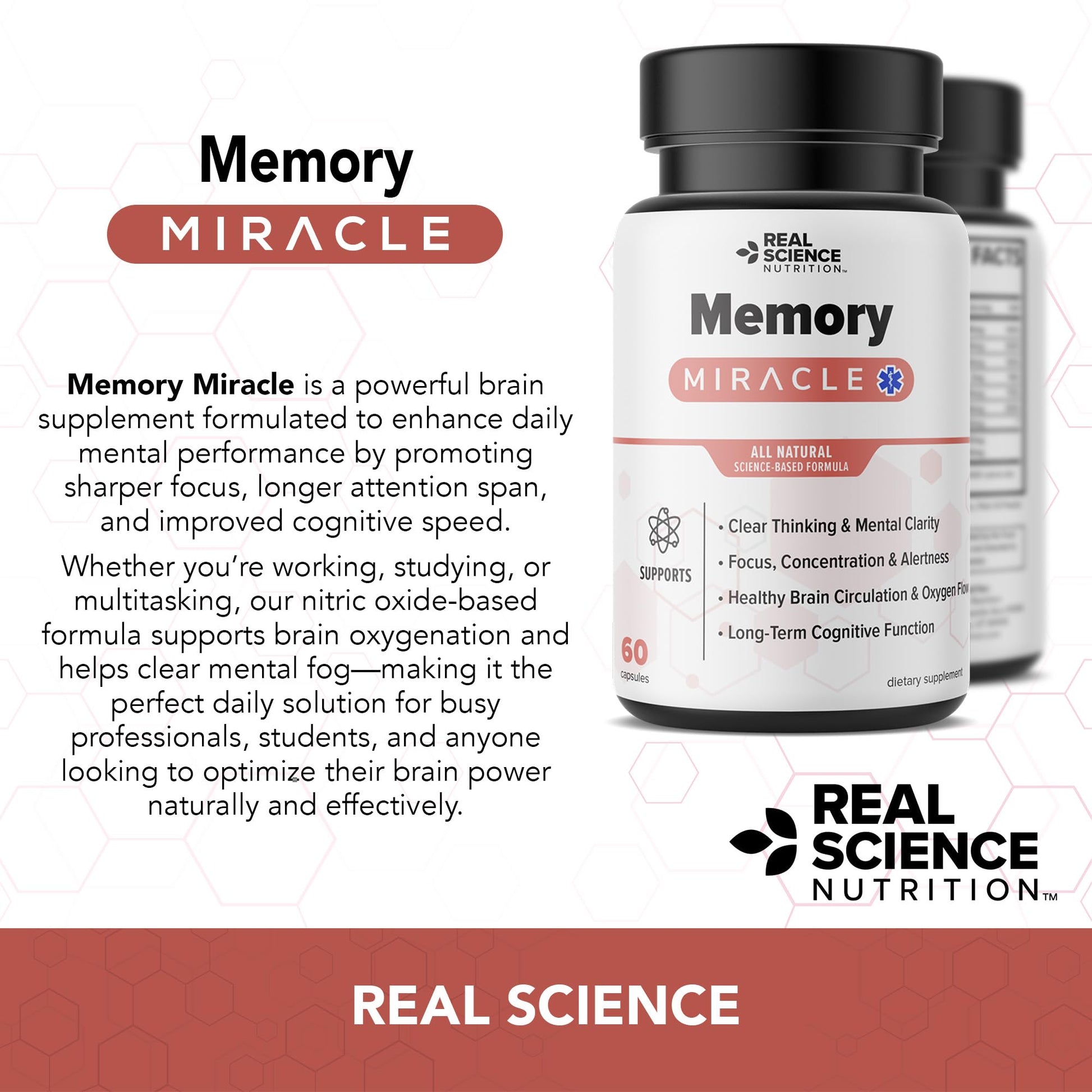 Real Science Nutrition Offers Memory Miracle – Brain and Memory Support Supplement for Focus, Mental Clarity & Brain Health – Nootropic Brain Booster with Nitric Oxide – 60 Capsules Real Science NutritionAu supplements