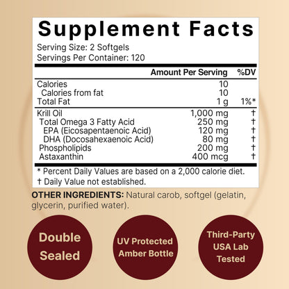 NatureBell Antarctic Krill Oil 1000mg Supplement, 240 Softgels, Natural Source of Omega-3 NatureBellUS supplements