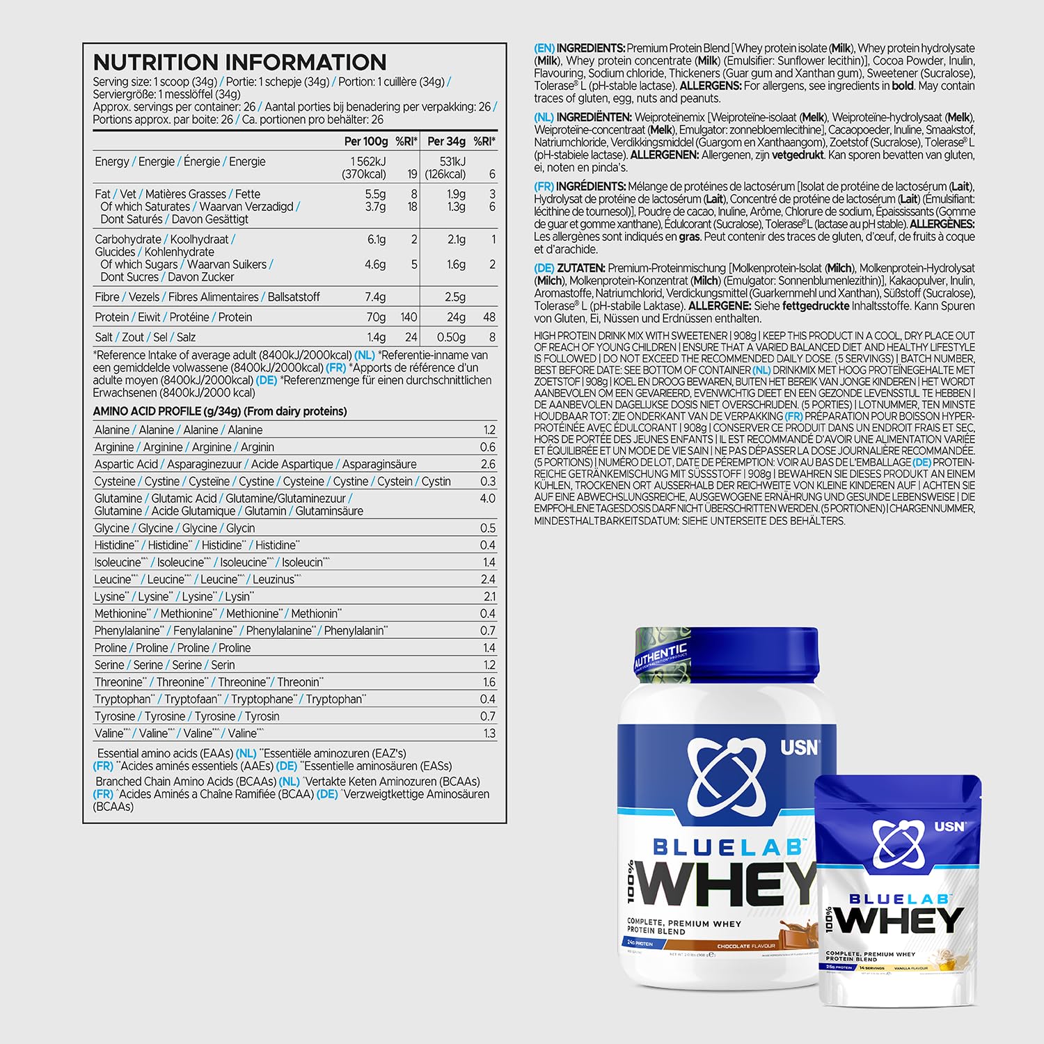 USN Blue Lab Whey Protein Powder: Chocolate - Whey Protein 2kg - Post-Workout USNAu supplements