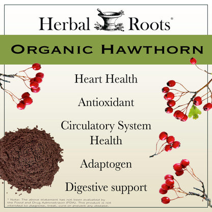 Herbal Roots Organic Hawthorn Berry Capsules | Extra Strength 1,200mg per Serving | 60 Vegan Capsules Herbal RootsUS supplements