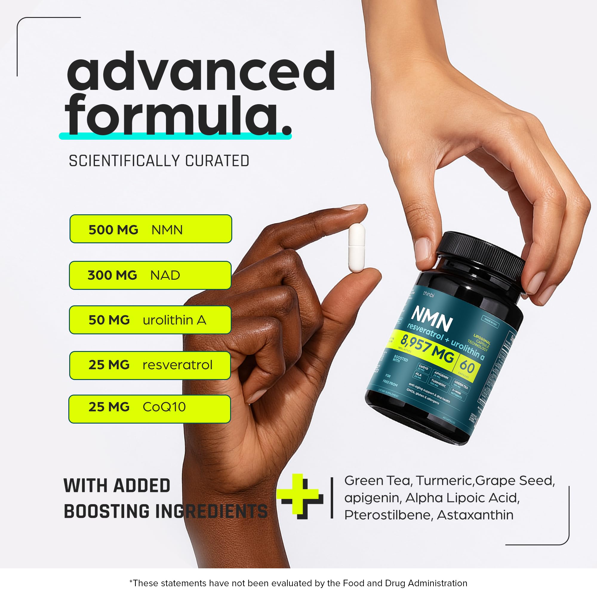 NMN Supplement 8957mg with Real NAD+ Not Just a Booster | Urolithin A, Resveratrol, CoQ10, Alpha Lipoic Acid, Green Tea Extract | Cellular Longevity & Energy Support for Men & Women ThinbiAu supplements