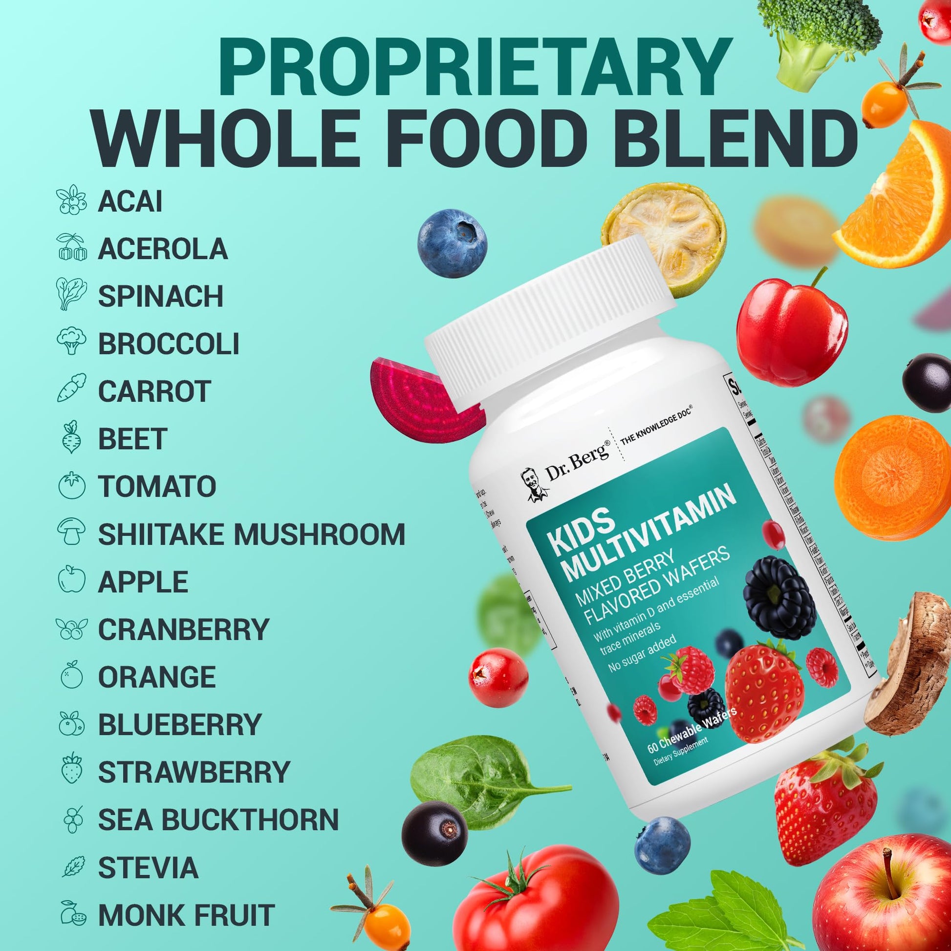 Dr. Berg Kids Chewable Multivitamins (NOT Sweetened w/Sugar) - Daily Multivitamin for Kids that Includes 20 Nutrients & Trace Mineral Complex - Mixed Berry Chewable Vitamins for Kid - Red Wafers Dr. Berg NutritionalsAu supplements