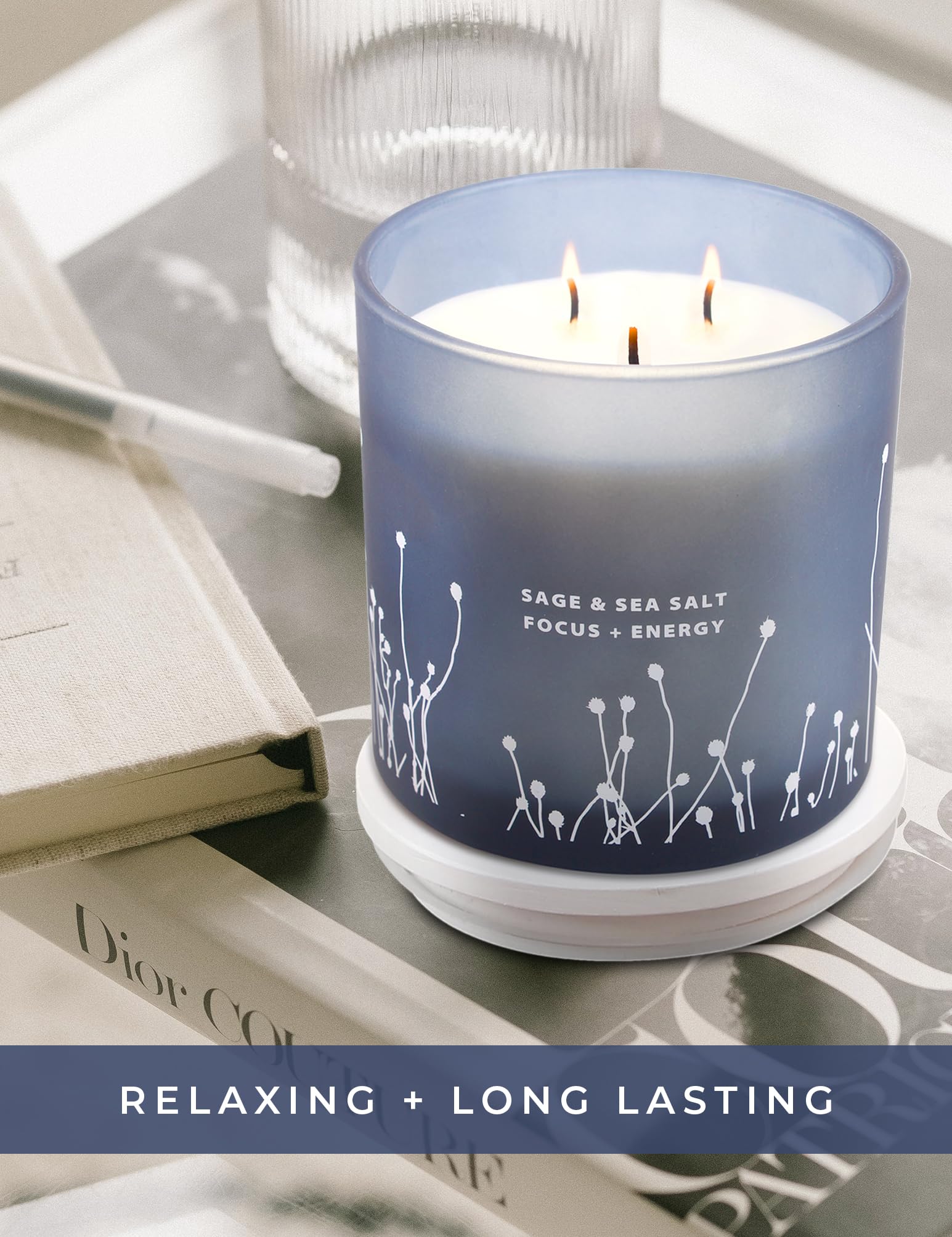White Sage Sea Salt 3 Wick Candle 14.5 oz | Sage Candles for Cleansing House | Large Soy Candles GIFTAWAYAu supplements