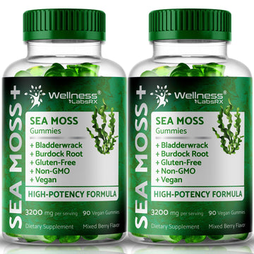 WELLNESS LABSRX Sea Moss Gummies, 3200mg Irish Sea Moss Mixed Berry Flavor with Maximum Potency Bladderwrack and Burdock Root - Supports Skin, Energy and Immunity - 180 Count WELLNESS LABSRXAu supplements