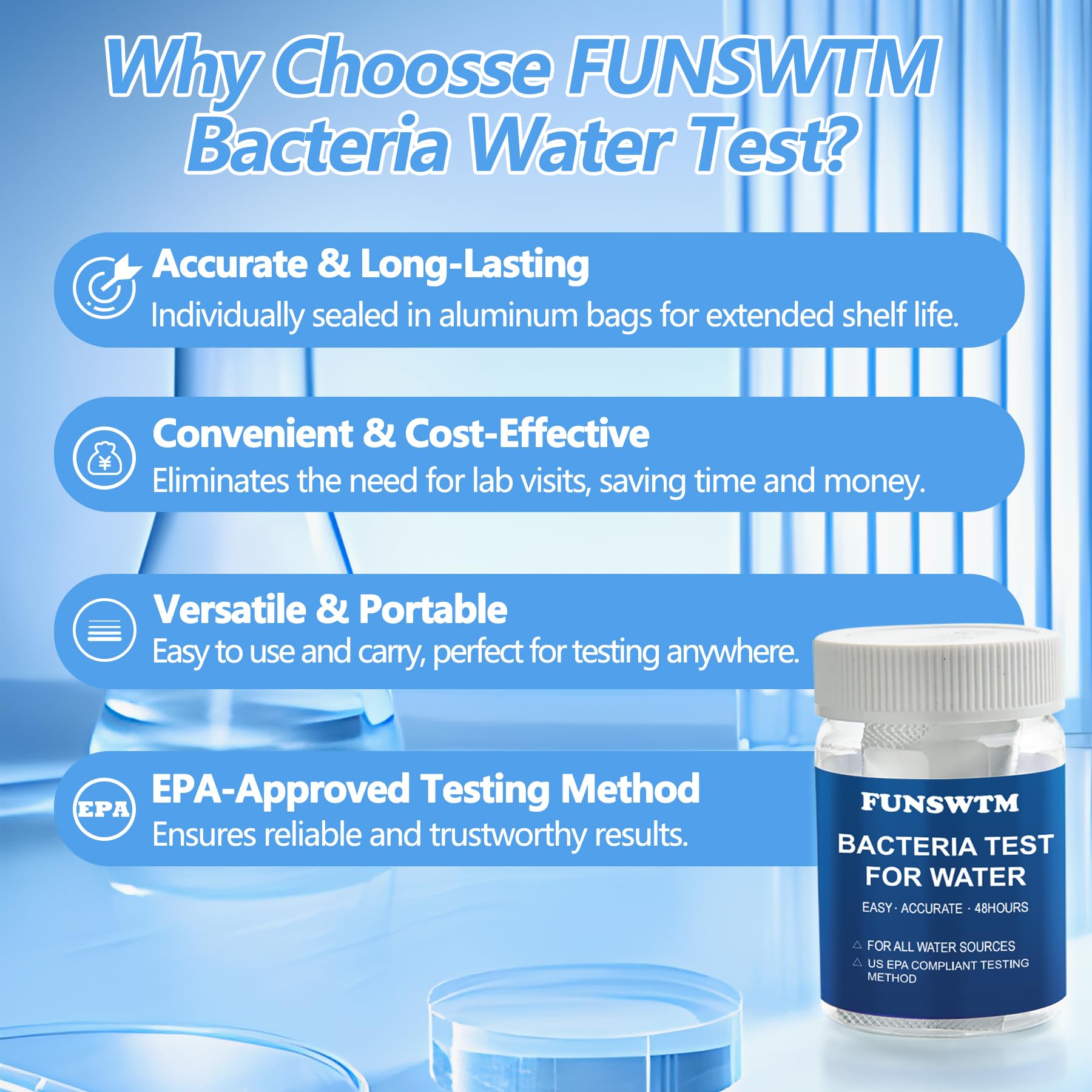Coliform Bacteria Test Kit: 12-Pack Easy at-Home Well, Tap, Pool, Spring, Pond, Lake Drinking Water Quality Test FUNSWTMAu supplements