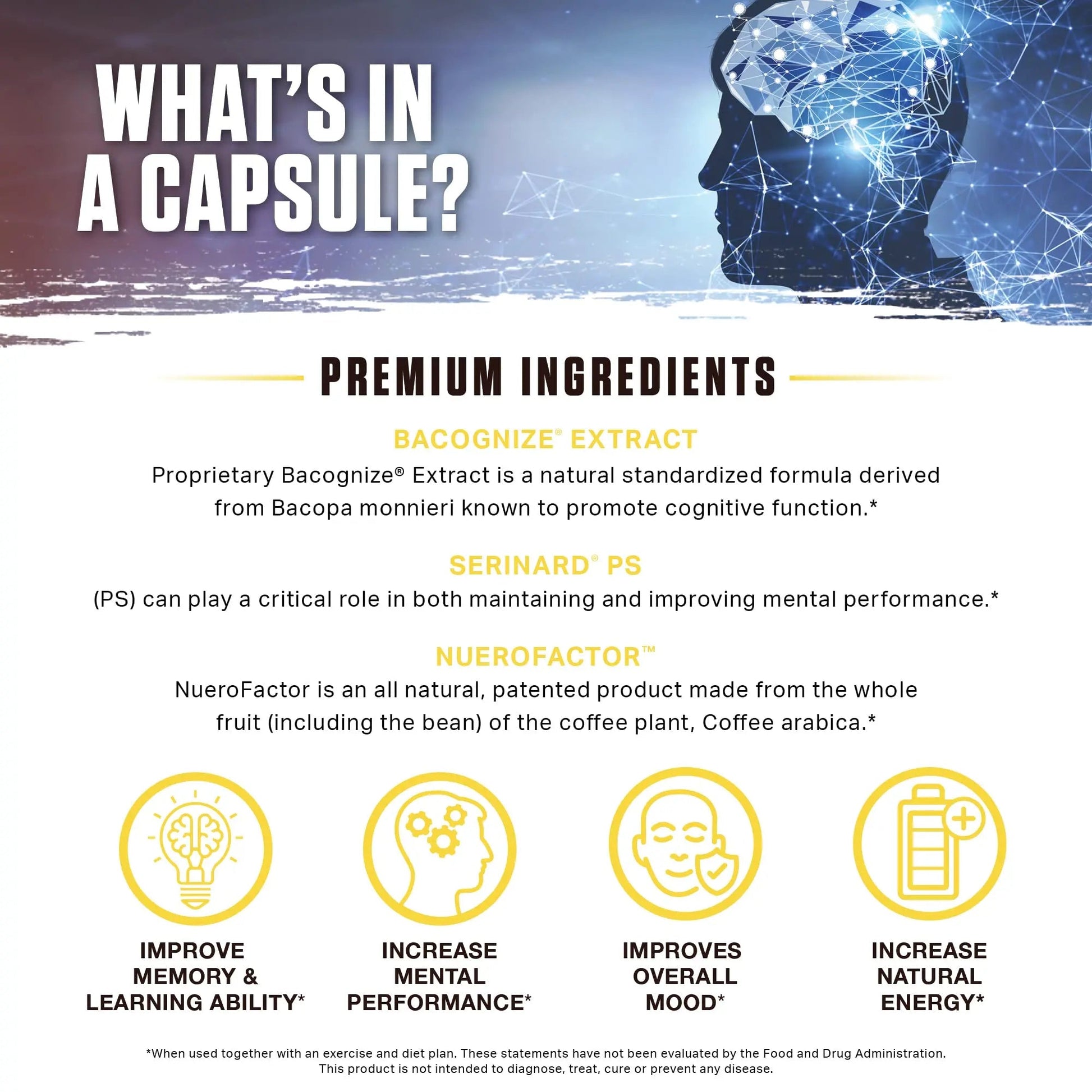 Ambrosia Mental Jewels (Capsules) - Cognitive Enhancer | Increase Memory, Communication Skills, Concentration & Focus | Alpha GPC, Choline, BaCognize AmbrosiaAu supplements