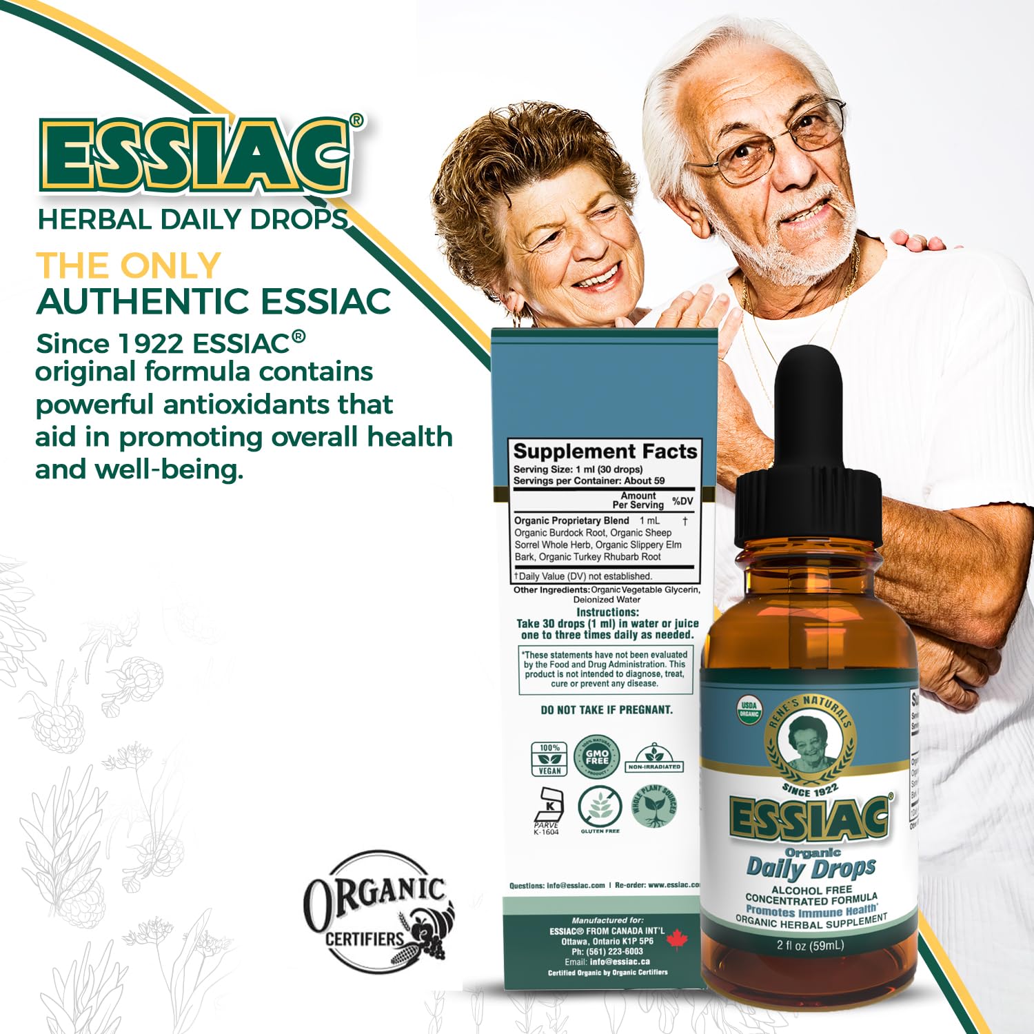 Essiac Original Tea USDA Organic Daily Drops for Enhanced Lymphatic Drainage and Immune Support | Alcohol Free Concentrated Formula | 2oz (59ml) EssiacAu supplements