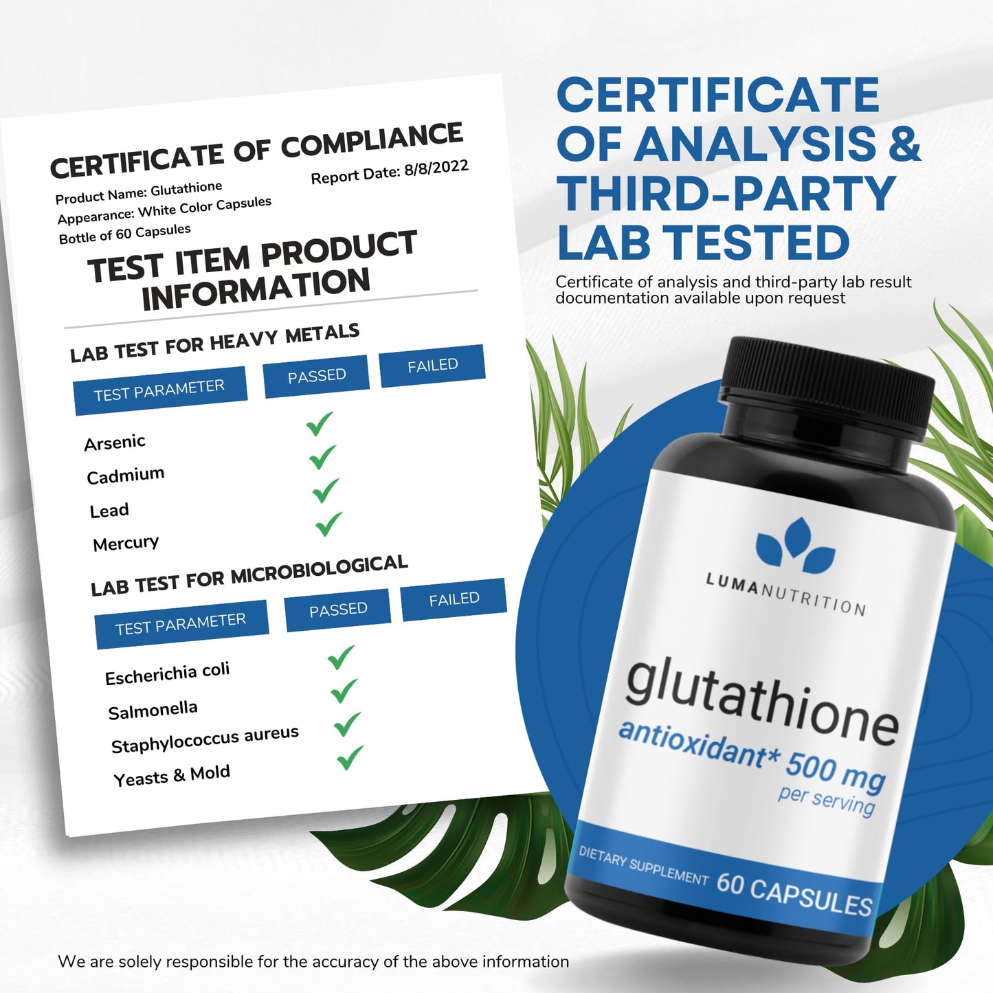 Premium Glutathione - Reduced Glutathione 500mg - Glutathione Supplement - L-Glutathione Luma NutritionUS supplements
