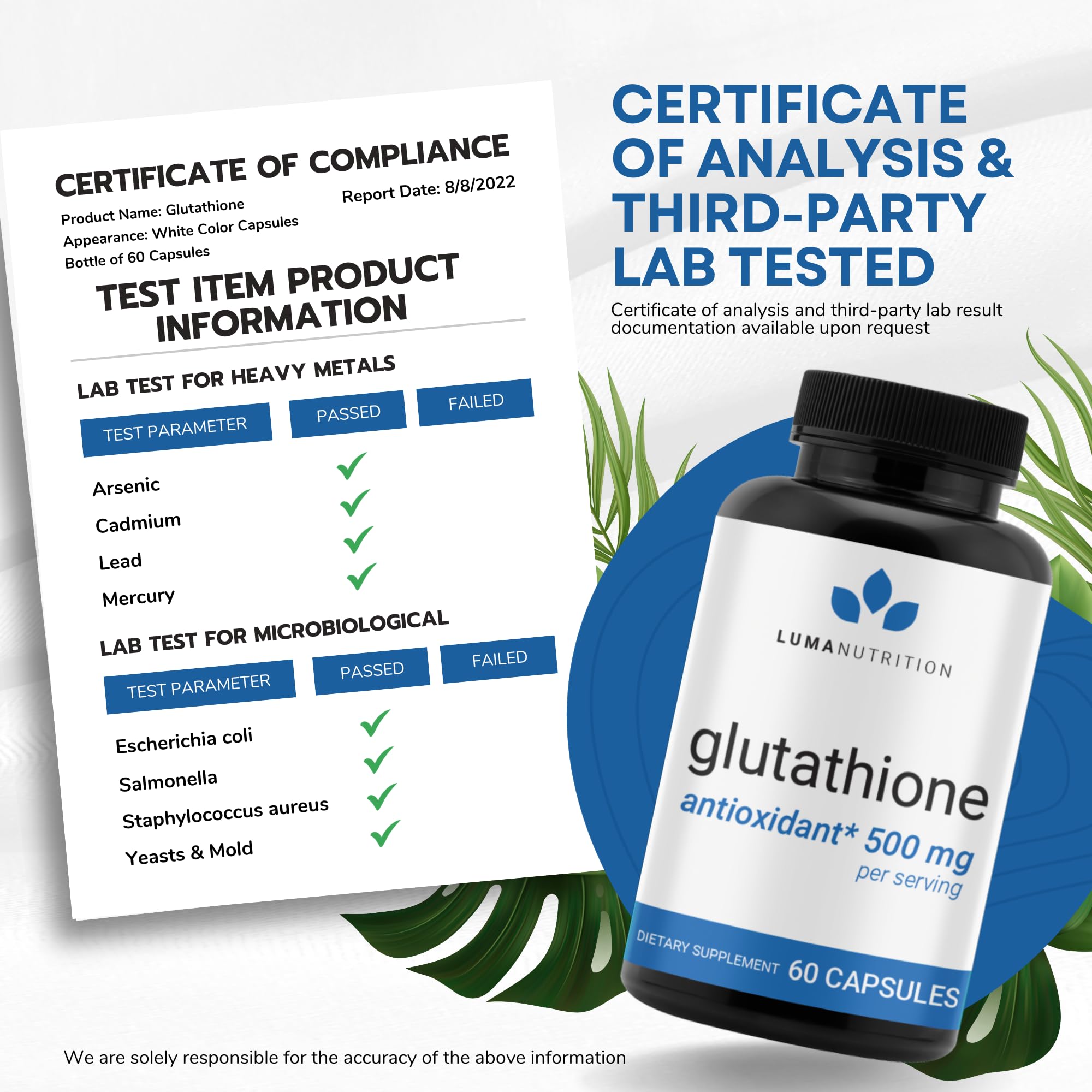 Premium Glutathione - Reduced Glutathione 500mg - Glutathione Supplement - L-Glutathione Luma NutritionAu supplements