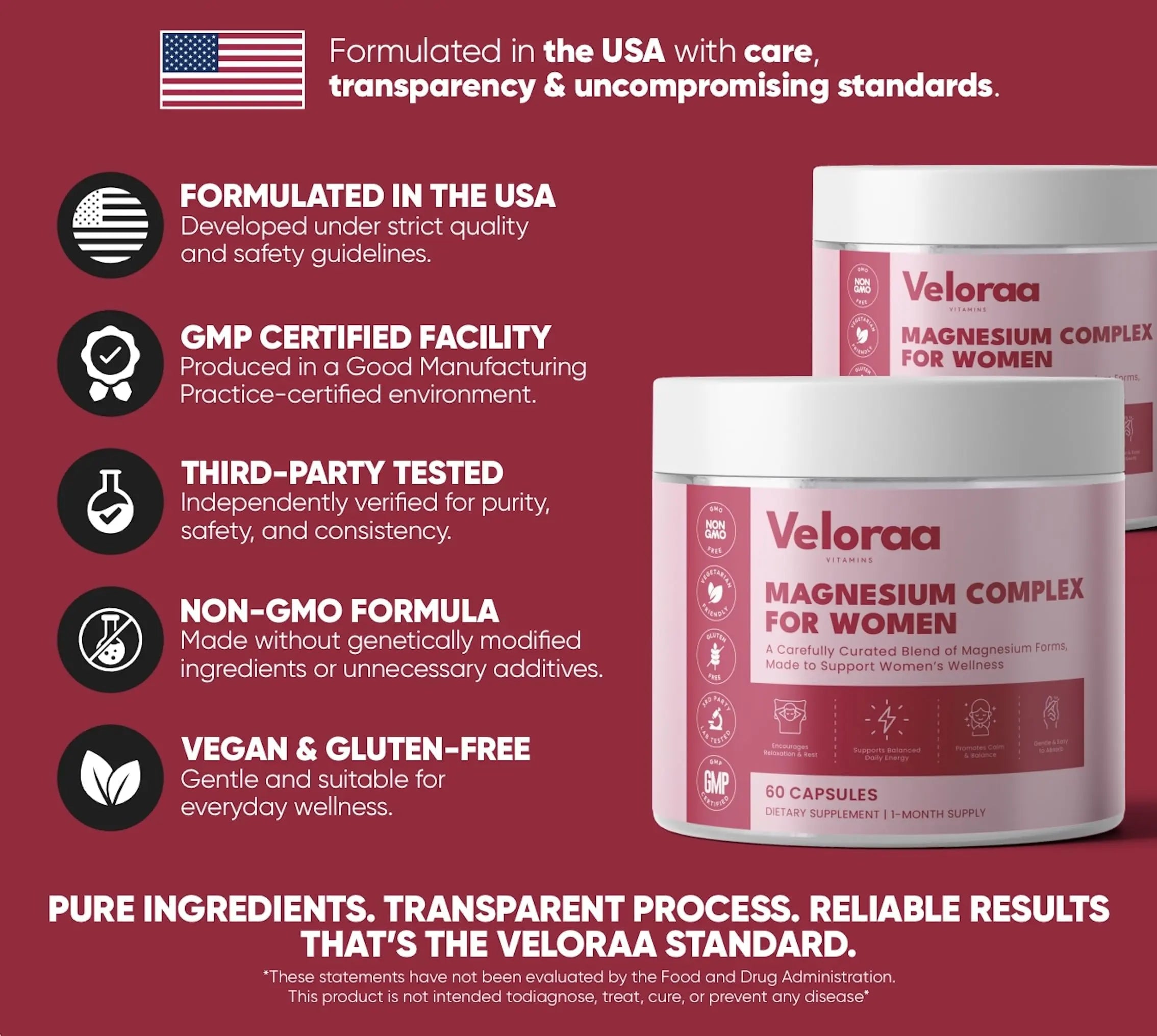 Premium Magnesium Complex for Women 60 Capsules | Complete 3-in-1 with Magnesium Glycinate Citrate & Malate Supports Calm, Digestion, Energy Vegan & Non-GMO Supplement | Veloraa Veloraanz supplements