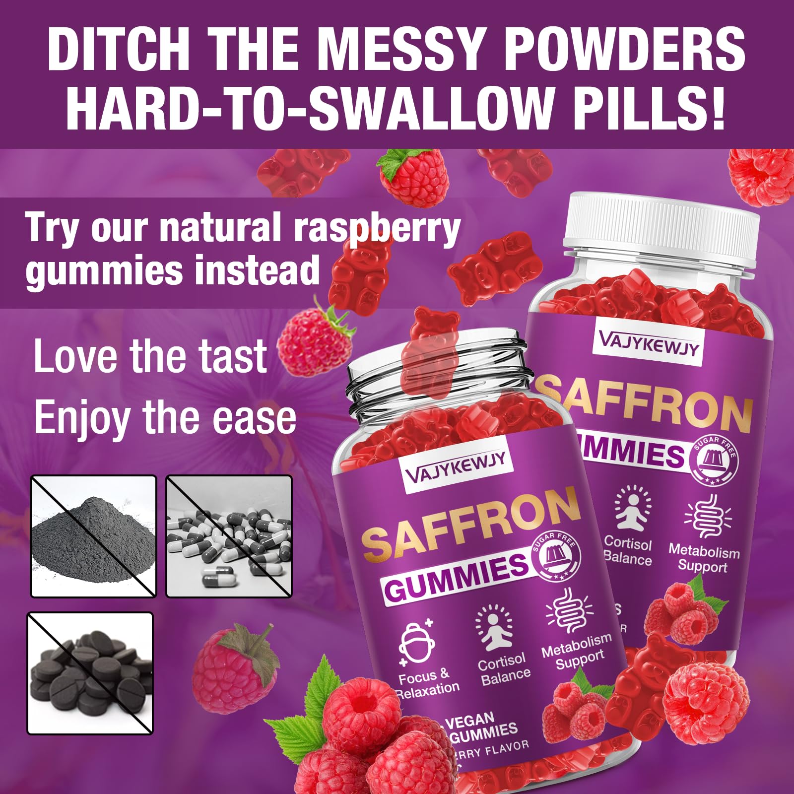 VAJYKEWJY Saffron Gummies (88.5 mg) with Magnesium — Enhanced with St. John’s Wort, Rhodiola, Ashwagandha & Vitamins B6, B12, D3 for Mood & Focus Support — 120 Count VAJYKEWJYAu supplements