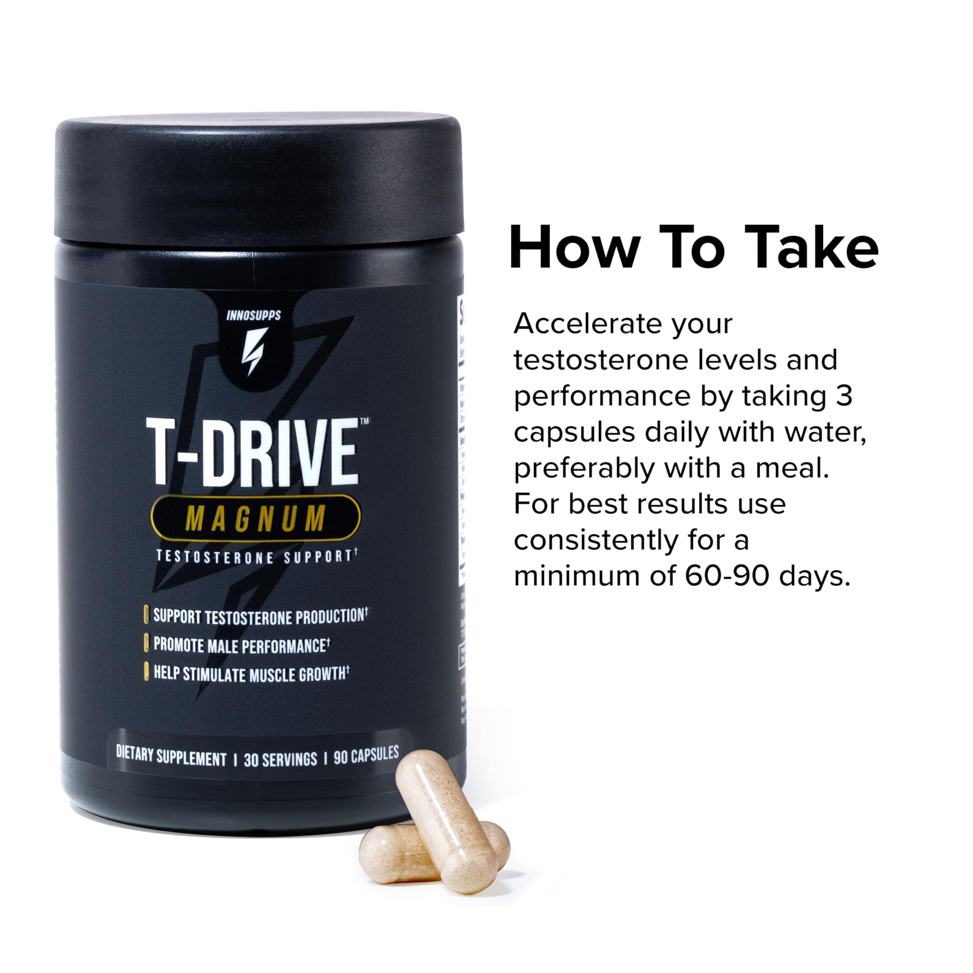 InnoSupps T-Drive Magnum Testosterone Booster Enhance Peak Performance Amplify Muscle Growth, Increase Libido & Energy Levels, Horny Goat Weed Tongkat Ali, Zinc, Fenugreek, Fat Burner 90 Caps/30 Days InnoSuppsAu supplements