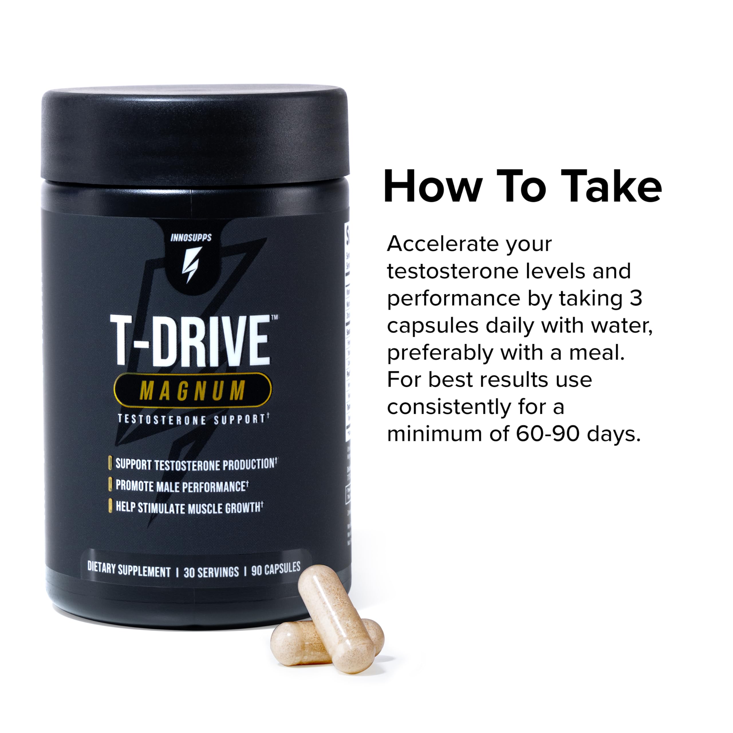 InnoSupps T-Drive Magnum Testosterone Booster Enhance Peak Performance Amplify Muscle Growth, Increase Libido & Energy Levels, Horny Goat Weed Tongkat Ali, Zinc, Fenugreek, Fat Burner 90 Caps/30 Days InnoSuppsAu supplements