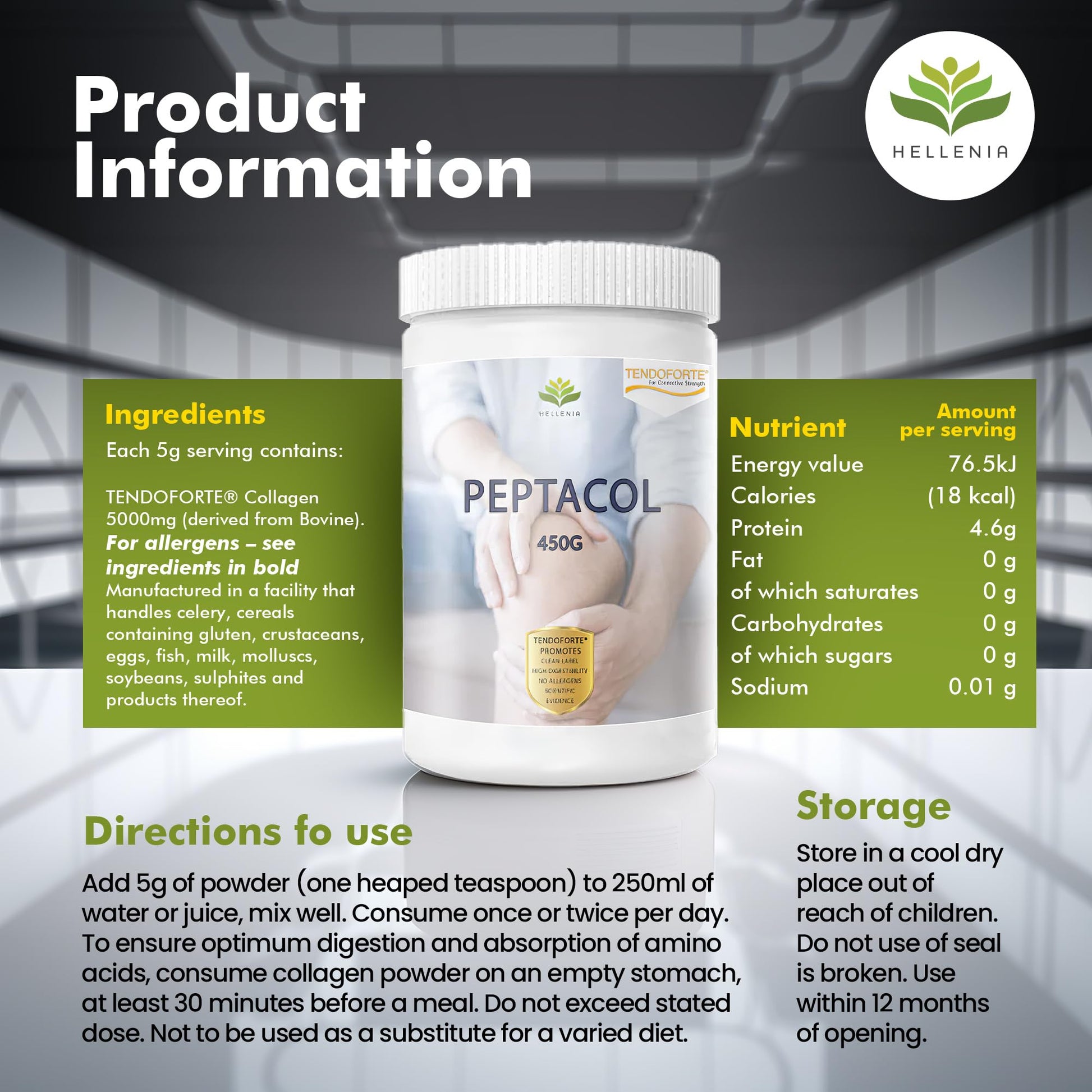 PEPTACOL TENDOFORTE® Bioactive Collagen Peptides® - 450g HelleniaAu supplements