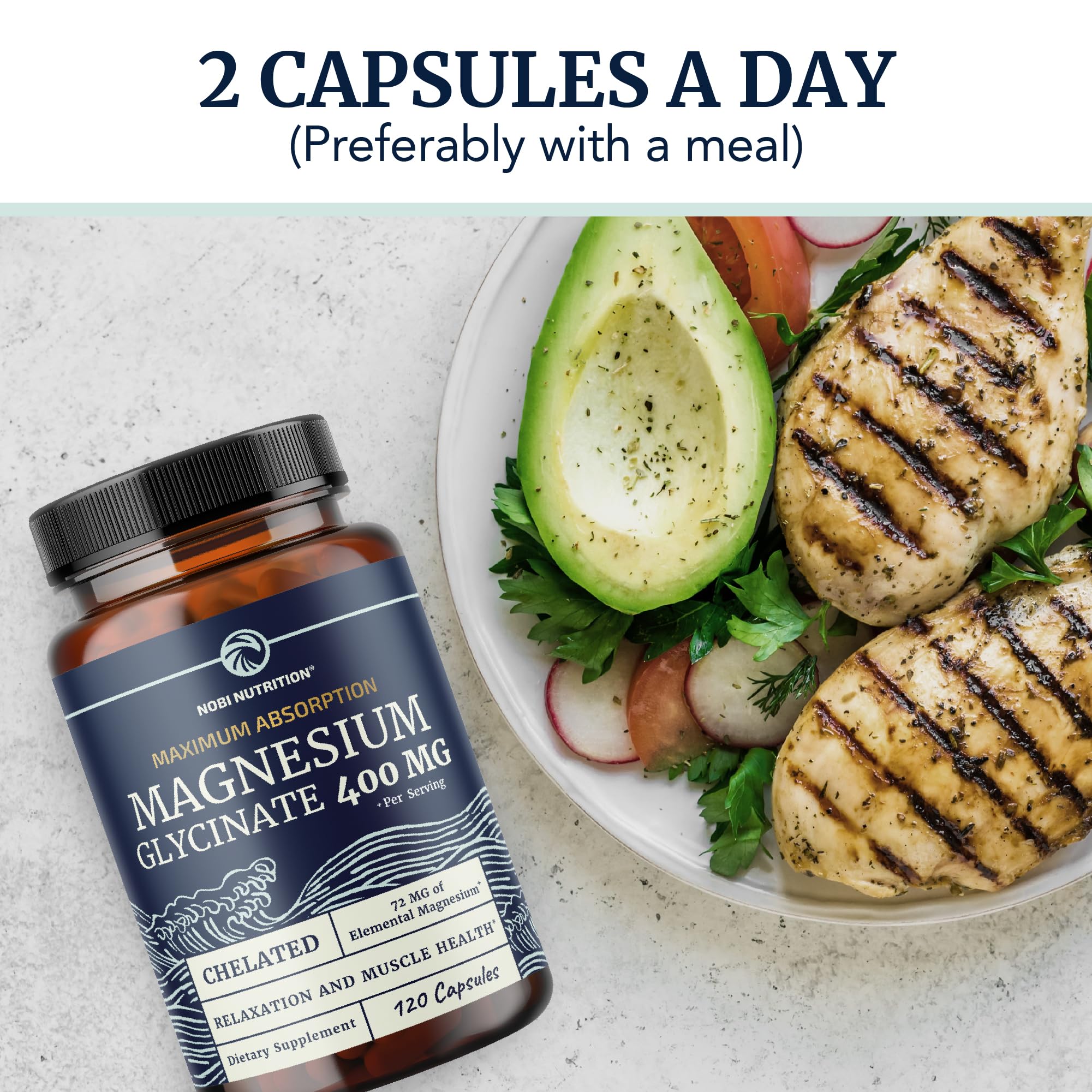 Magnesium Glycinate 400mg | High Absorption Formula for Sleep, Calm, Muscle Relaxation, Heart, Bone & Nerve Support for Women & Men | Chelated Magnesium Glycinate Supplement | 120 Ct (2 Month Supply) Nobi NutritionAu supplements