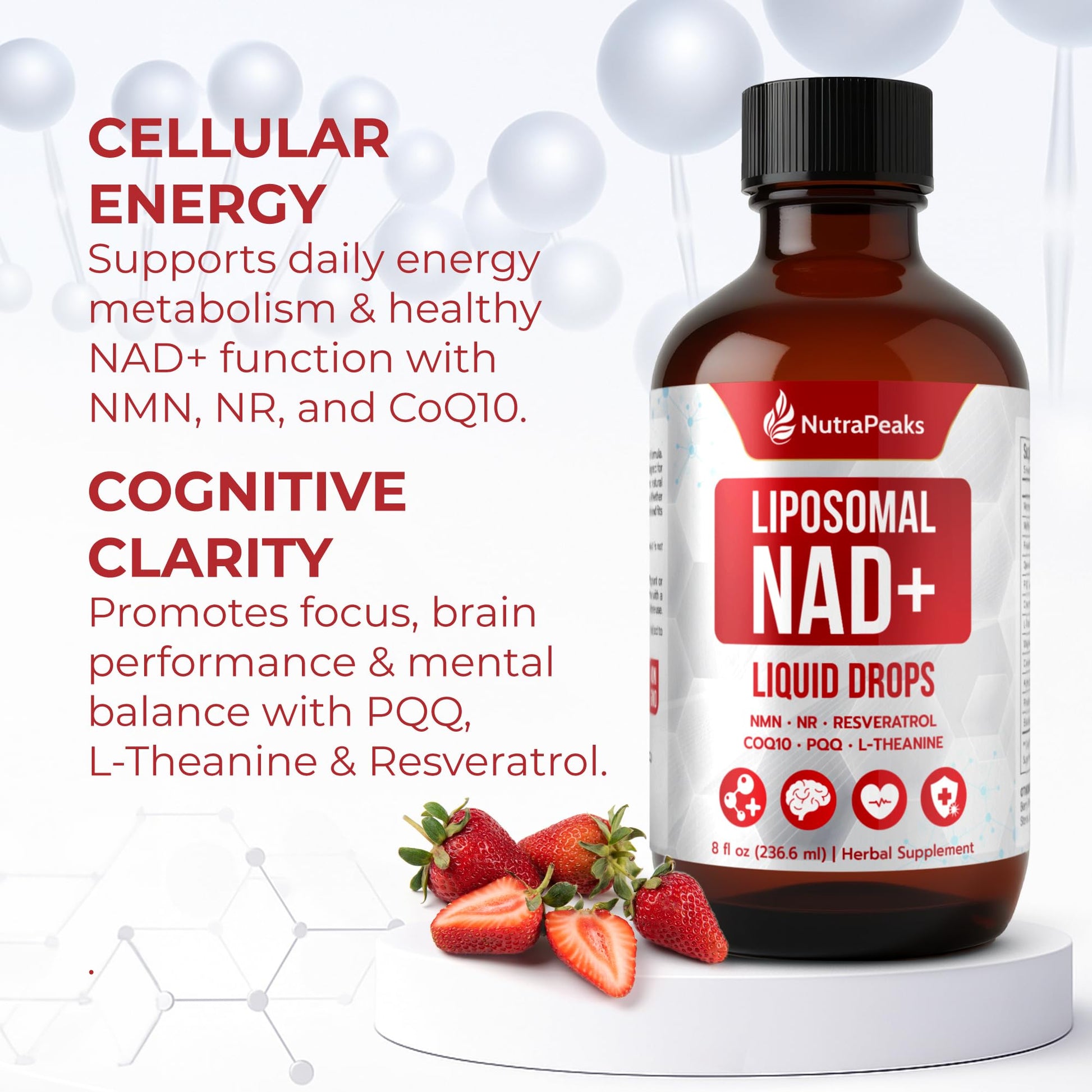 NutraPeaks NAD+ Supplement Liquid - NAD+ Supplement 1000mg, NAD+ Nicotinamide Riboside Resveratrol Supplements with PQQ, NAD+ Berry Flavor Sticks for Anti-Aging, Energy, Focus NutraPeaksAu supplements